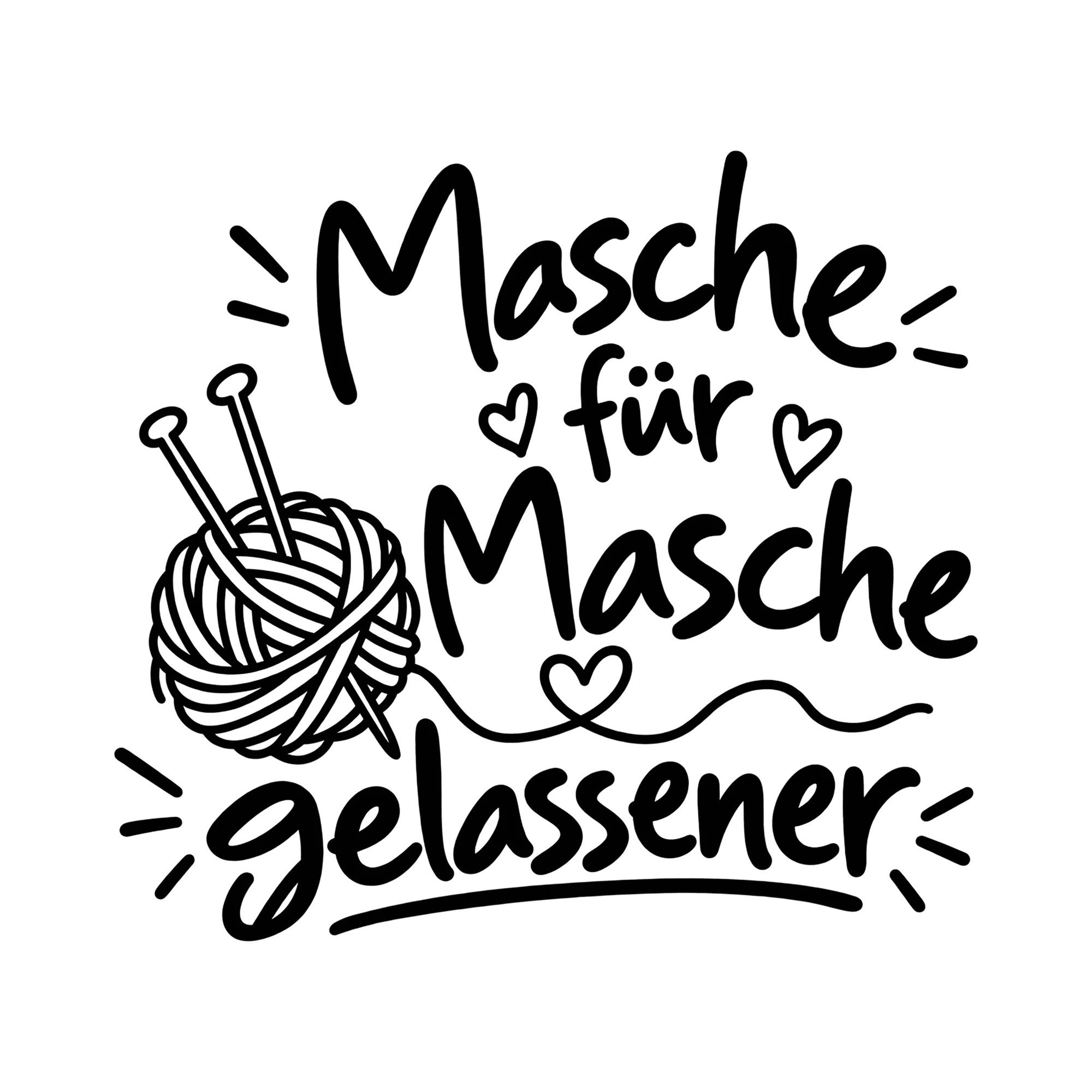 Bügelbild Masche für Masche gelassener als Grafik auf weißem Hintergrund (BB013038)