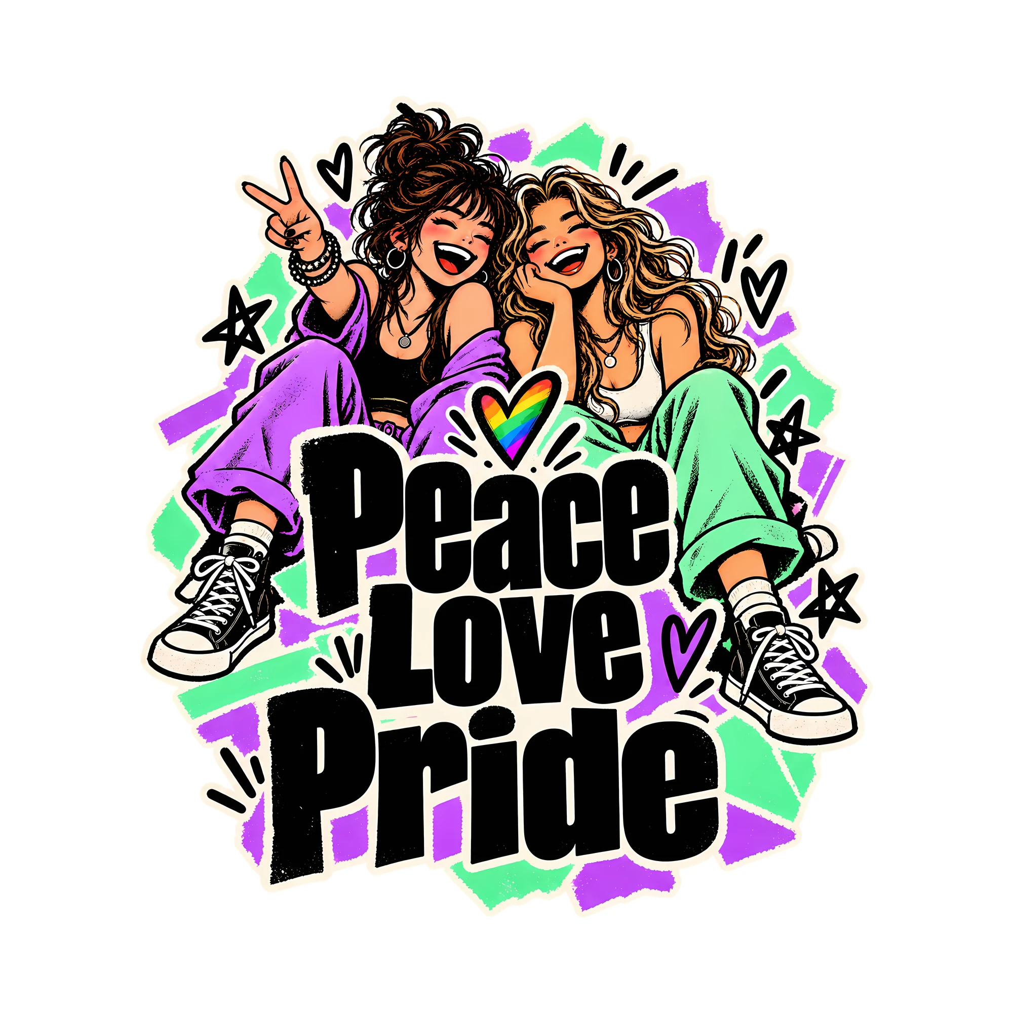 Bügelbild Peace Love Pride, Lustiger Shirt Spruch als Grafik auf weißem Hintergrund (BB014712)