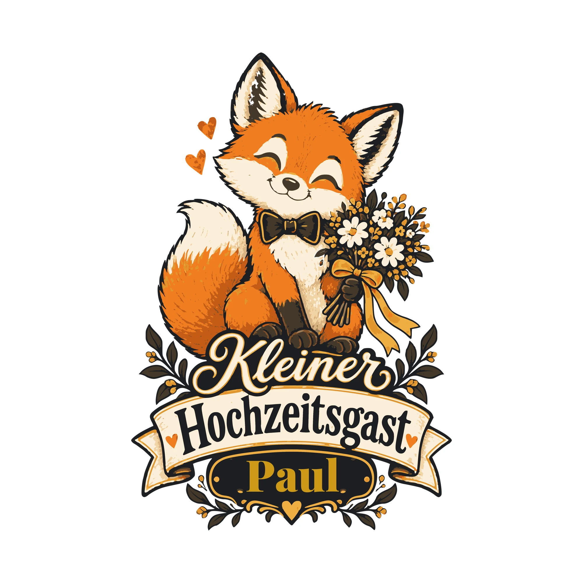 Bügelbild Kleiner Hochzeitsgast mit Name als Grafik auf weißem Hintergrund (BB011295)