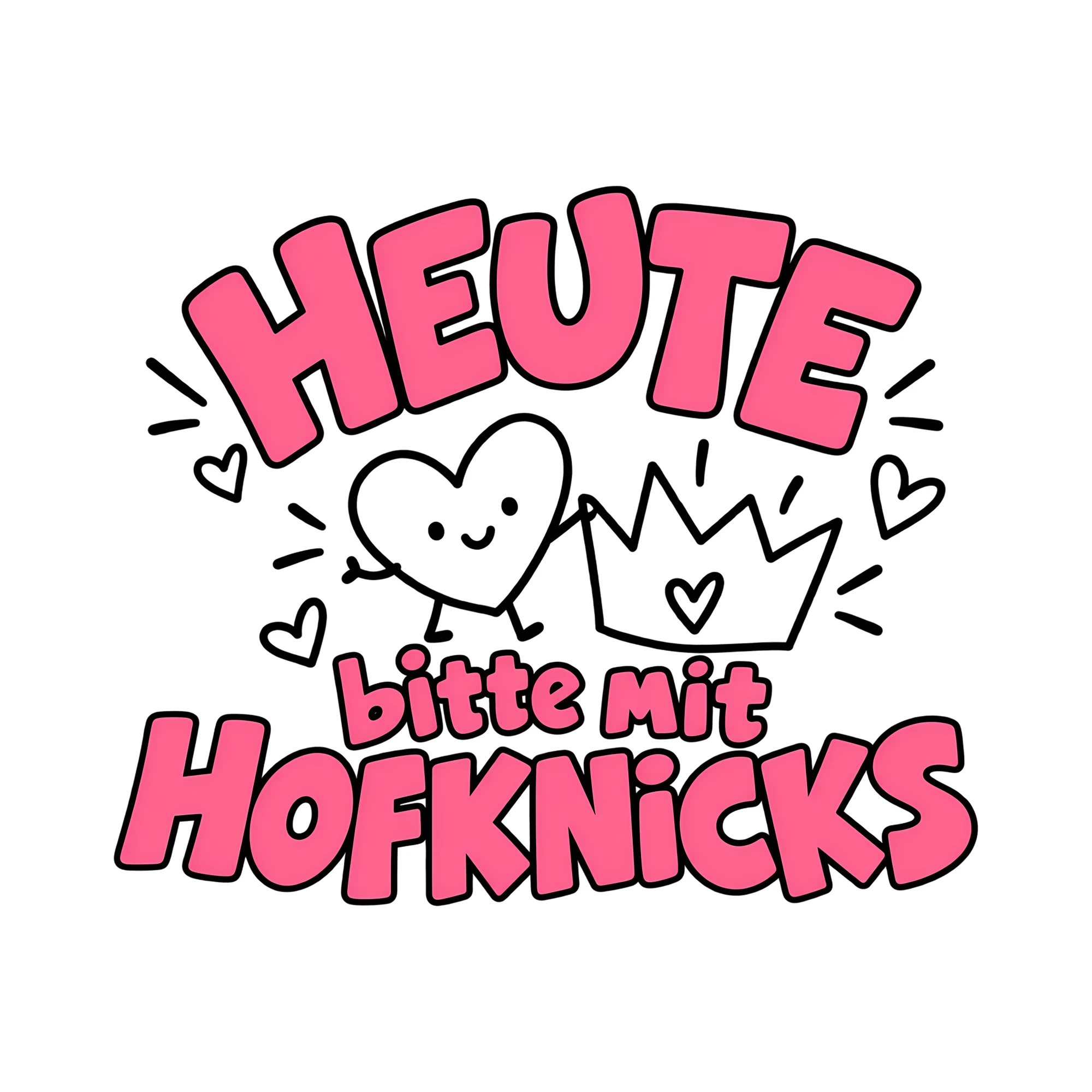 Bügelbild Heute bitte mit Hofknicks als Grafik auf weißem Hintergrund (BB014533)