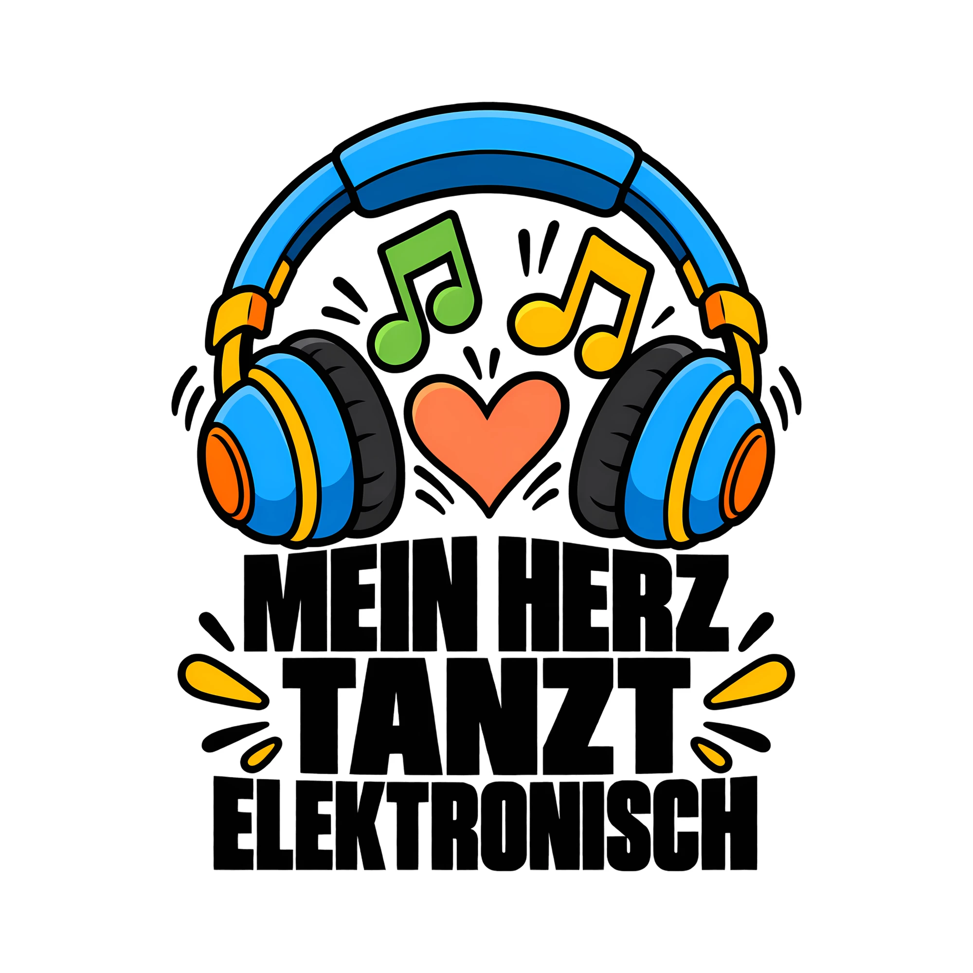 Bügelbild MEIN HERZ TANZT ELEKTRONISCH als Grafik auf weißem Hintergrund (BB012952)