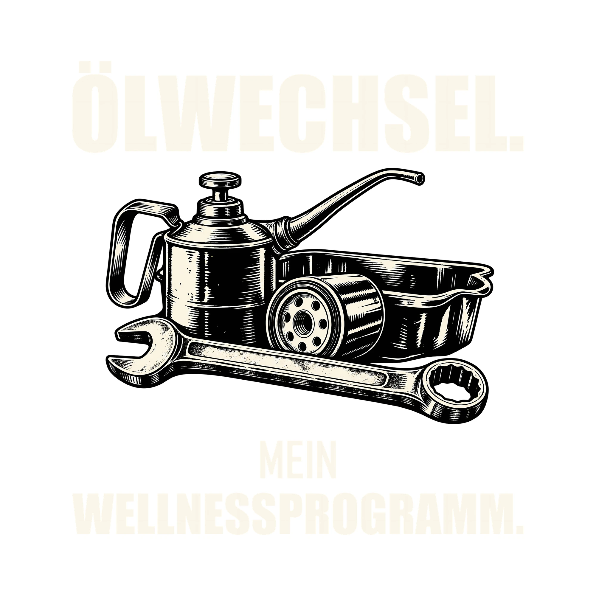 Bügelbild ÖLWECHSEL. MEIN WELLNESSPROGRAMM. als Grafik auf weißem Hintergrund (BB012686)