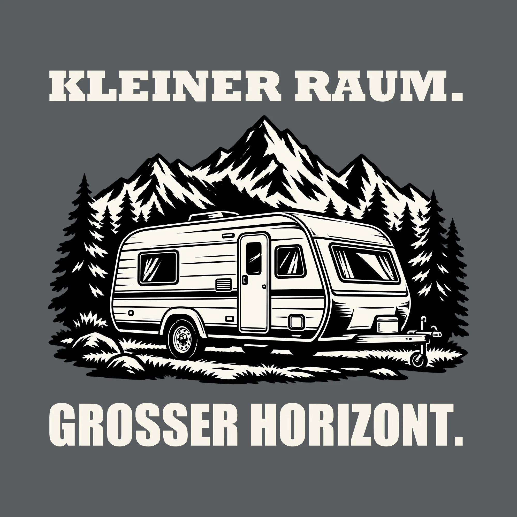 Bügelbild KLEINER RAUM. GROSSER HORIZONT. als Grafik auf dunklem Hintergrund (BB012750)