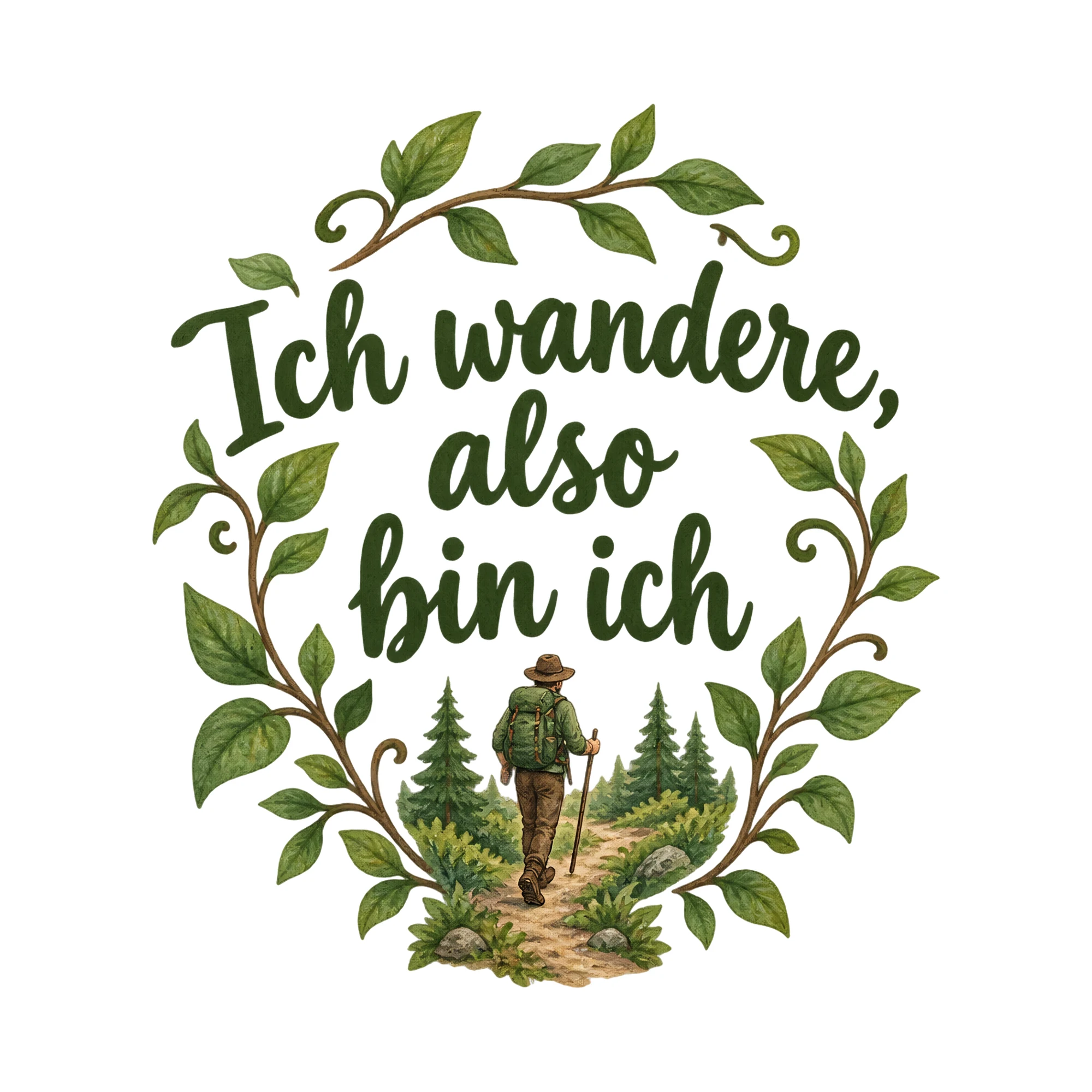 Bügelbild Ich wandere also bin ich als Grafik auf weißem Hintergrund (BB016463)
