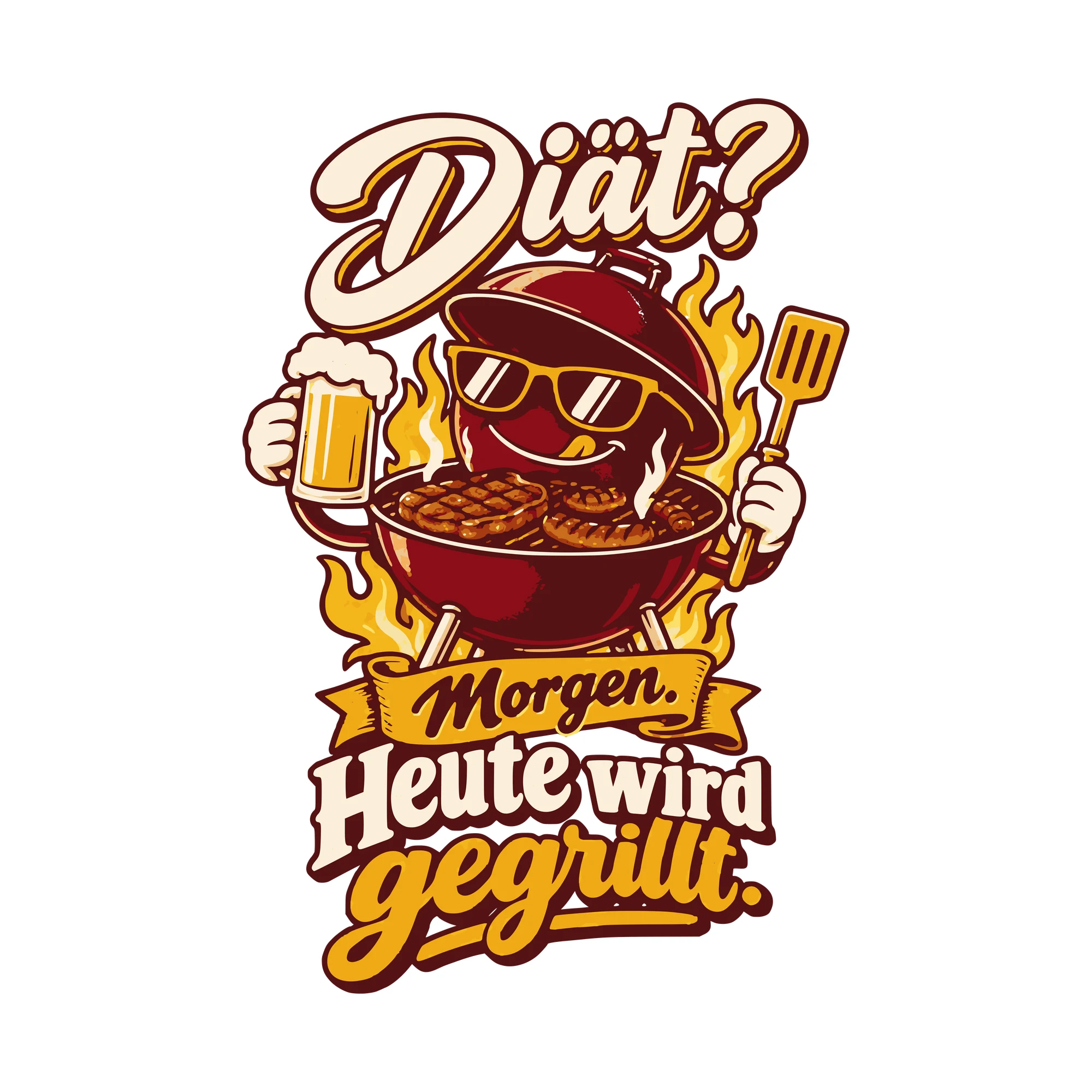 Bügelbild Diät? Morgen. Heute wird gegrillt. als Grafik auf weißem Hintergrund (BB011048)