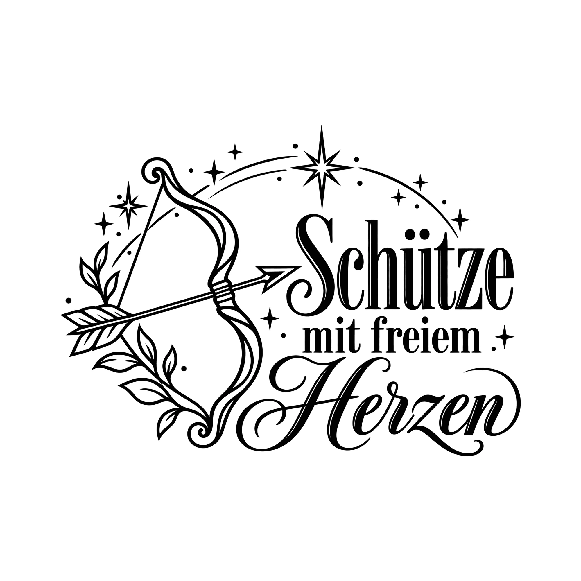 Bügelbild Schütze mit freiem Herzen als Grafik auf weißem Hintergrund (BB013527)