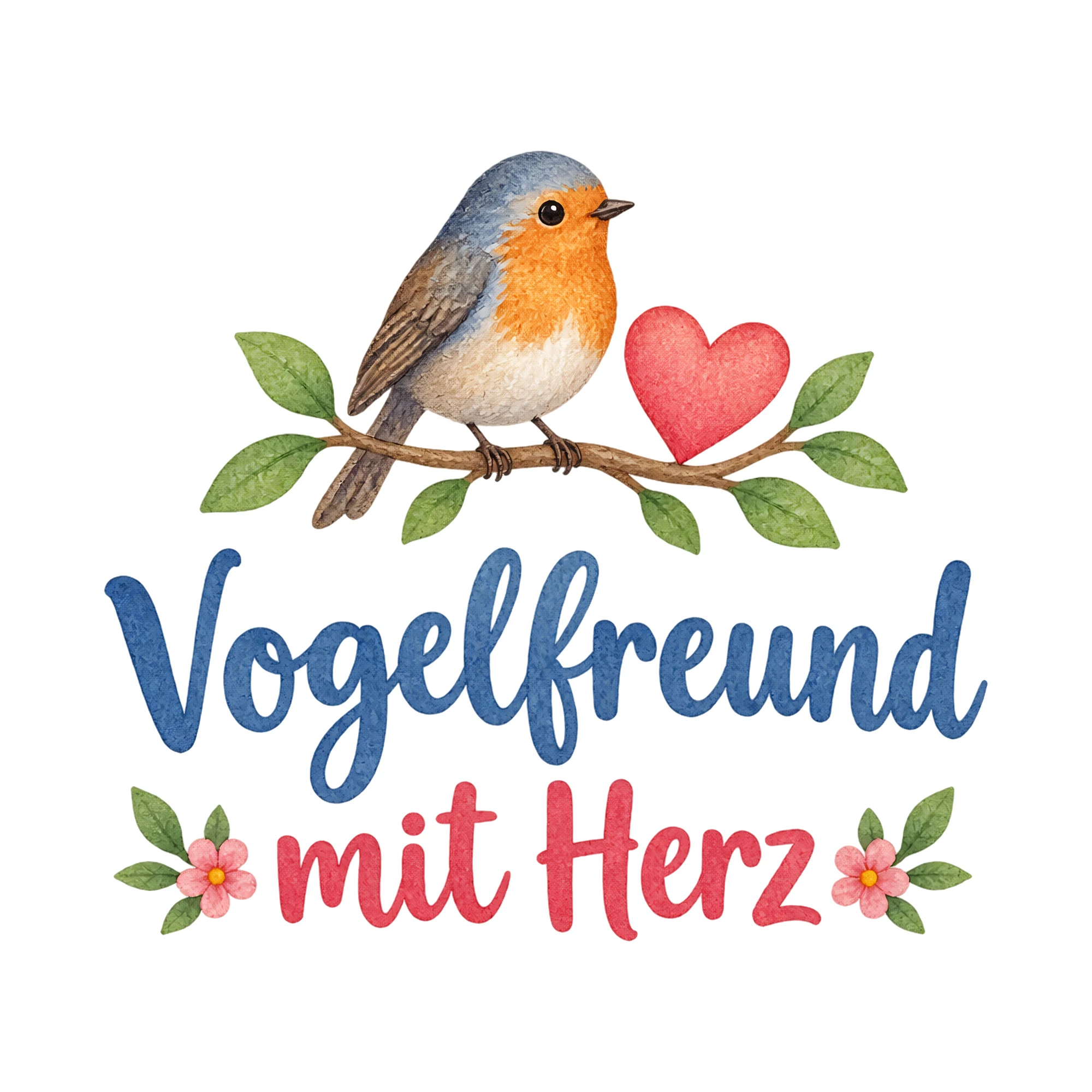 Bügelbild Vogelfreund mit Herz als Grafik auf weißem Hintergrund (BB019782)