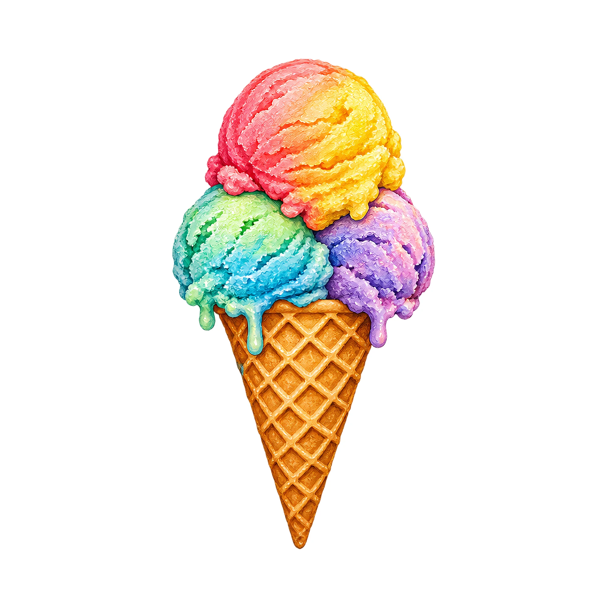Bügelbild Regenbogen-Eis in der Waffel, Küchen Spruch Bügelbild als Grafik auf weißem Hintergrund (BB017653)