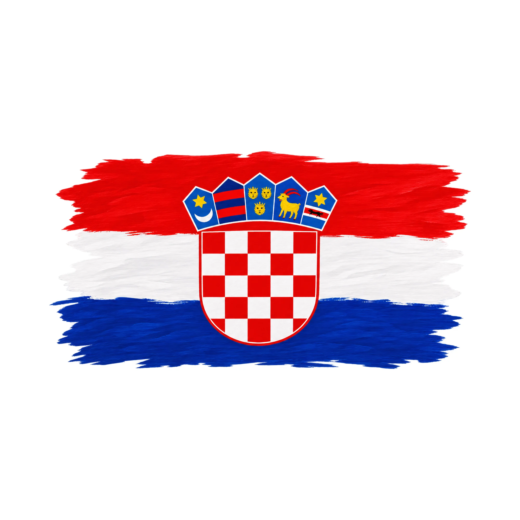 Bügelbild Flagge Kroatien im Pinselstrich, Urlaub Shirt Spruch als Grafik auf weißem Hintergrund (BB017331)