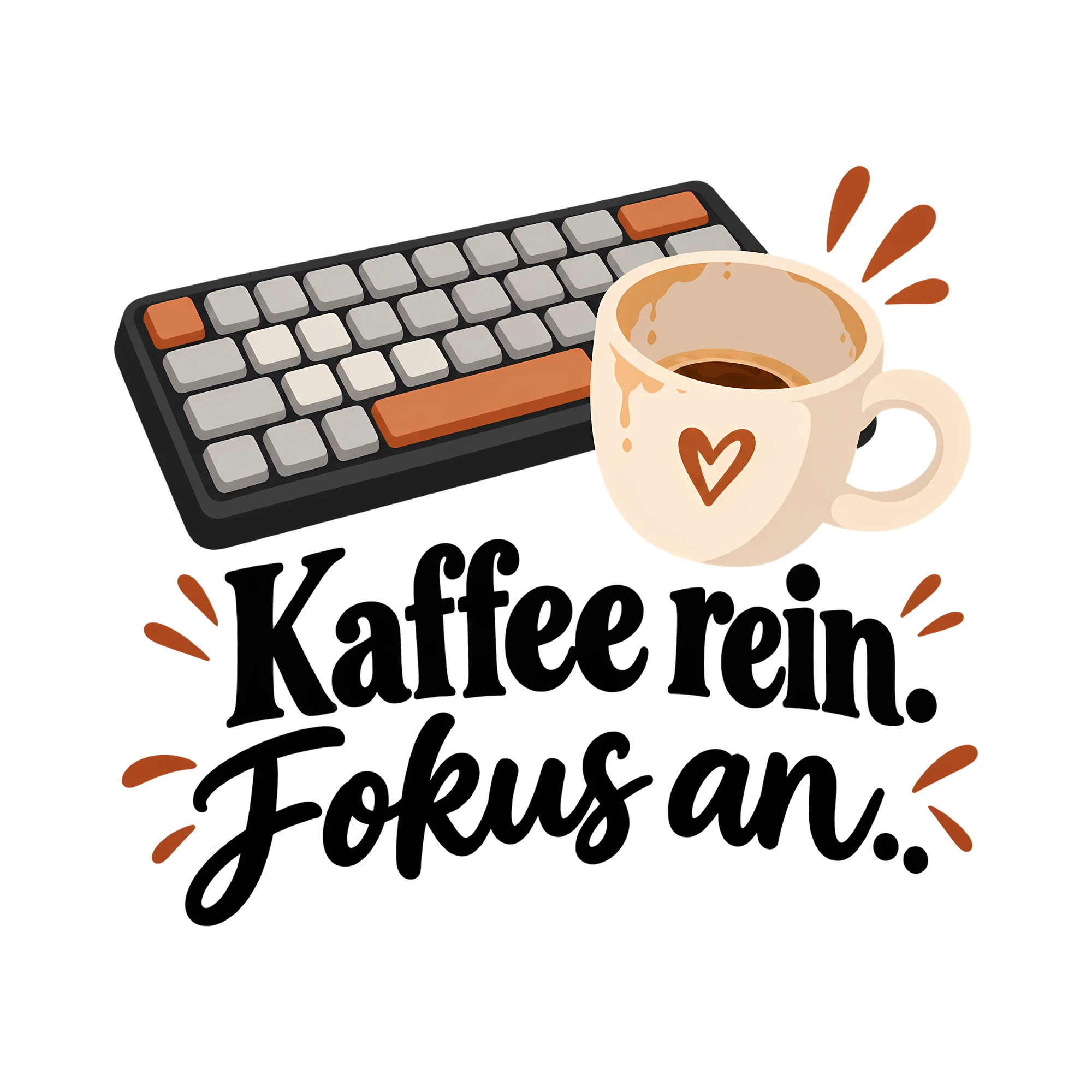 Bügelbild Kaffee rein. Fokus an. als Grafik auf weißem Hintergrund (BB011563)
