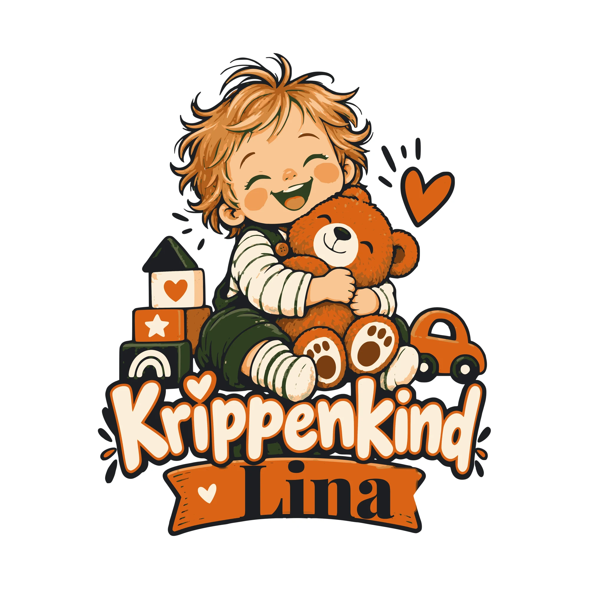 Bügelbild Krippenkind mit Name als Grafik auf weißem Hintergrund (BB011203)