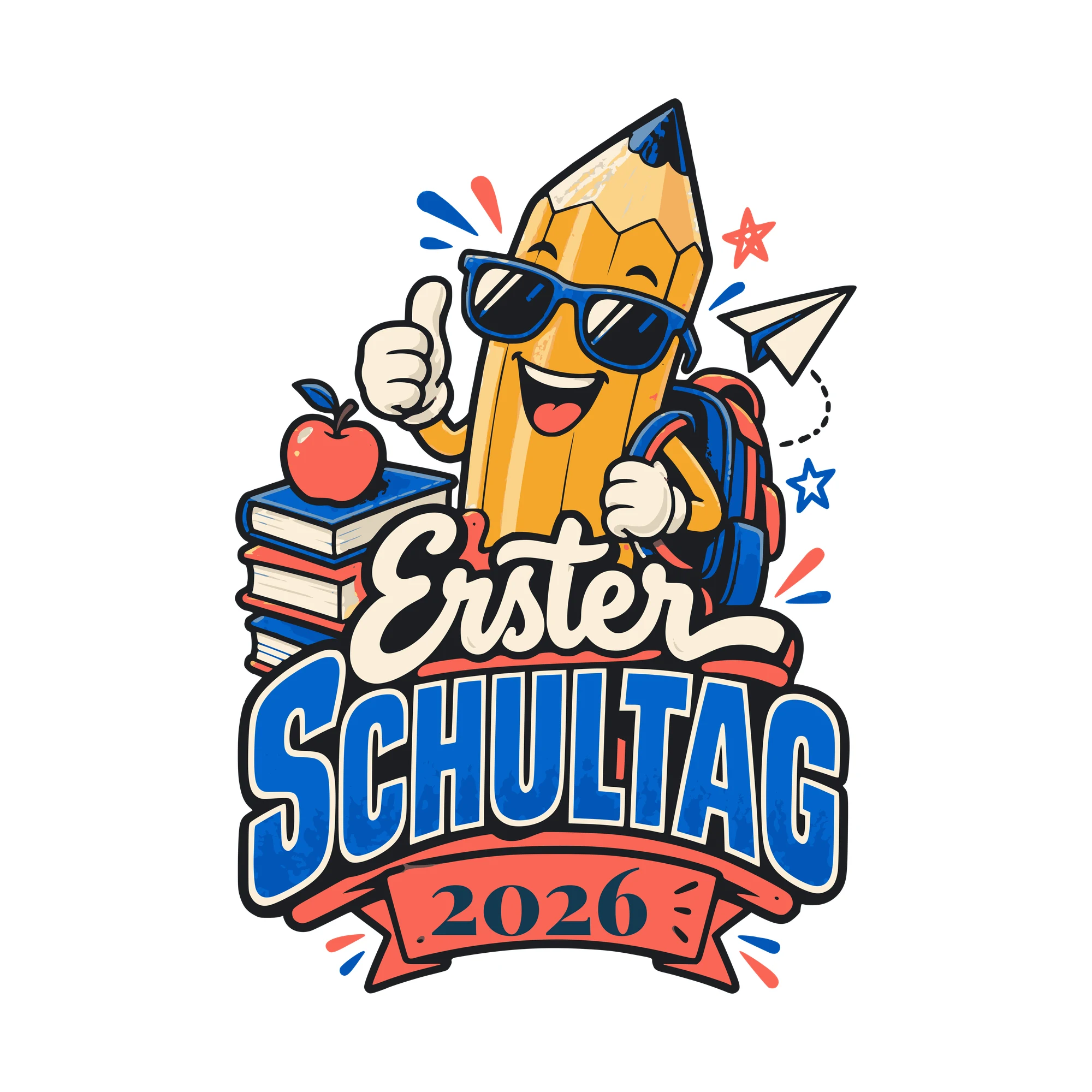 Bügelbild Erster Schultag mit Jahr als Grafik auf weißem Hintergrund (BB011195)