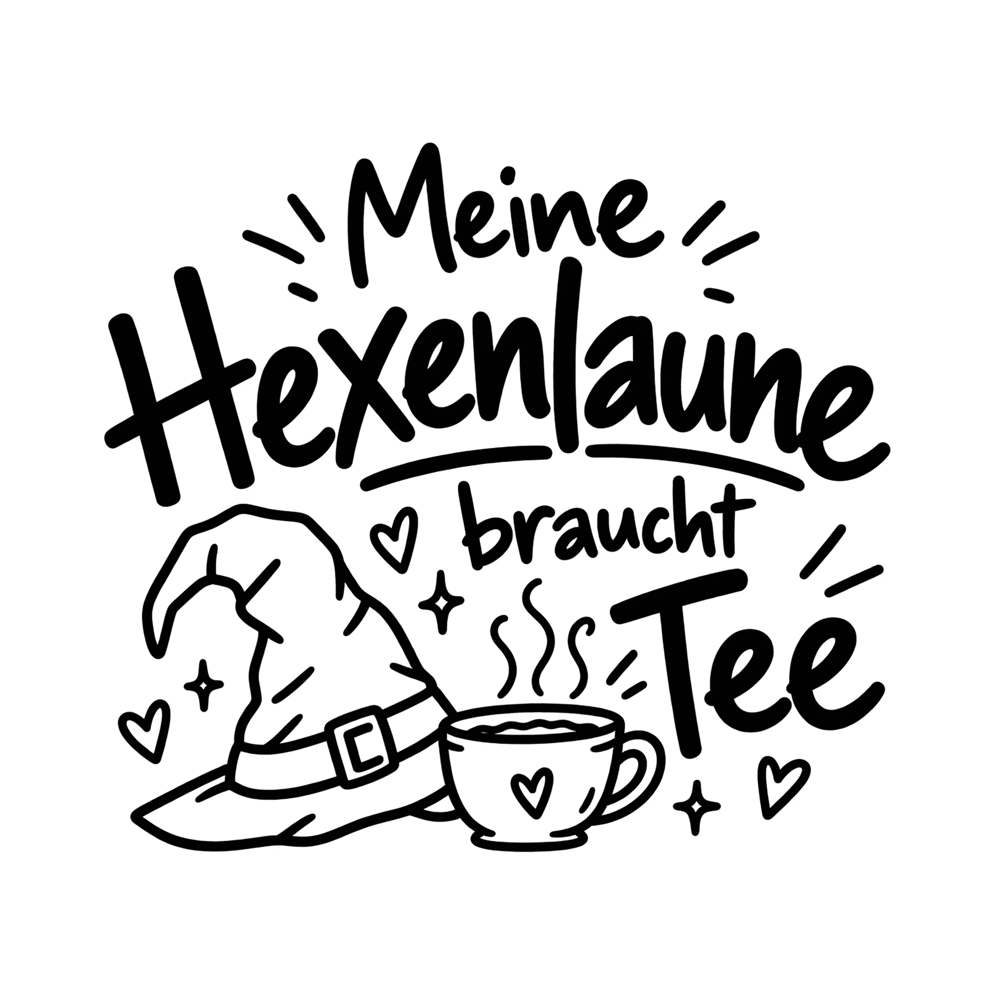 Bügelbild Meine Hexenlaune braucht Tee als Grafik auf weißem Hintergrund (BB012656)