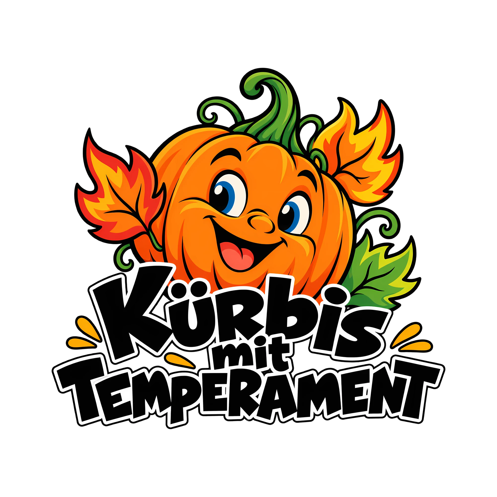 Bügelbild Kürbis mit Temperament als Grafik auf weißem Hintergrund (BB012623)