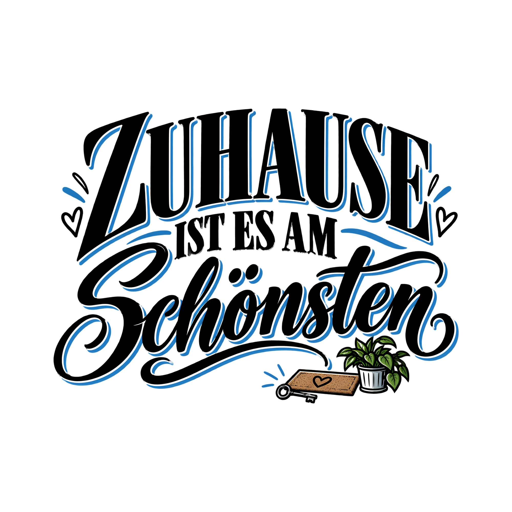 Bügelbild Zuhause ist es am schönsten als Grafik auf weißem Hintergrund (BB014136)