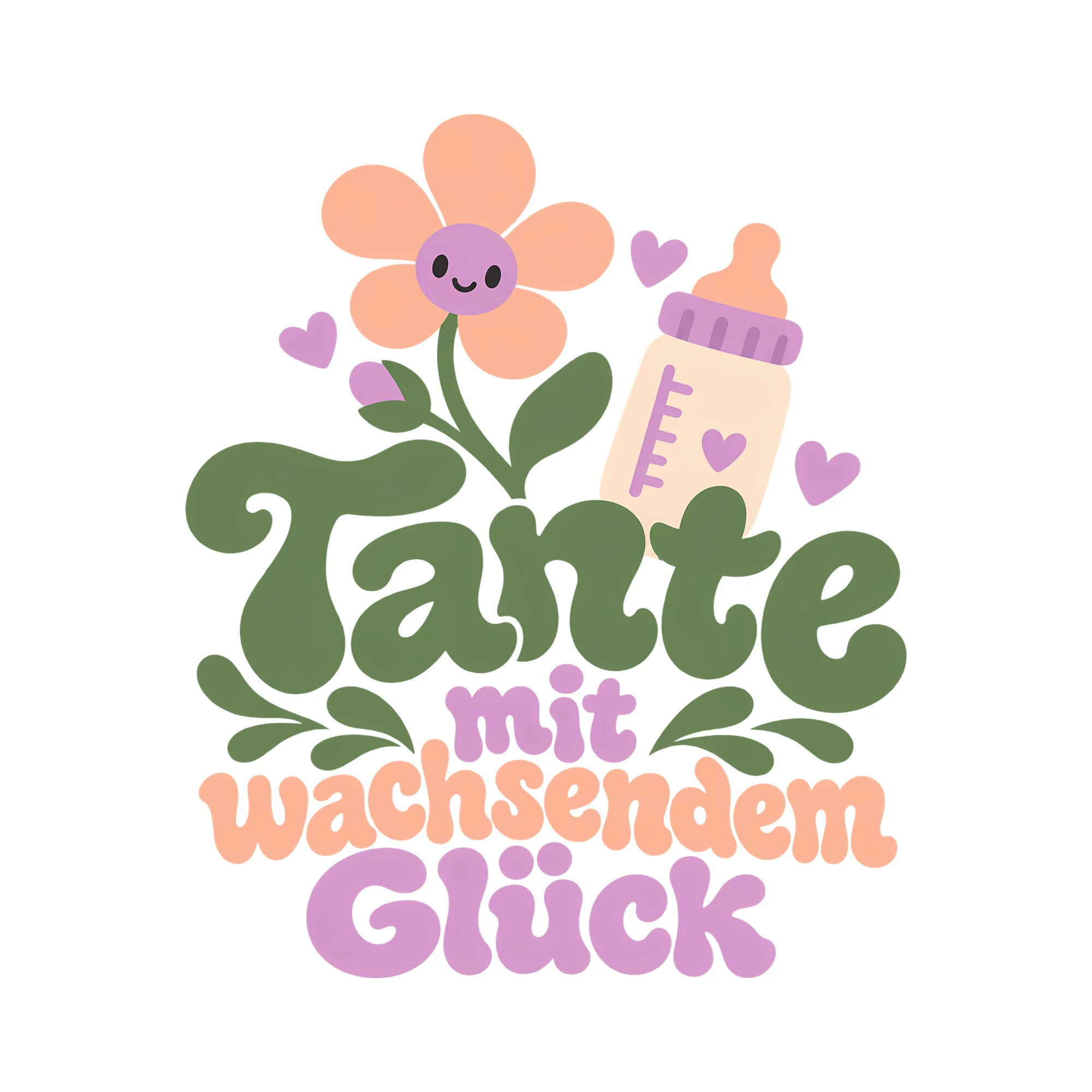 Bügelbild Tante mit wachsendem Glück als Grafik auf weißem Hintergrund (BB011804)