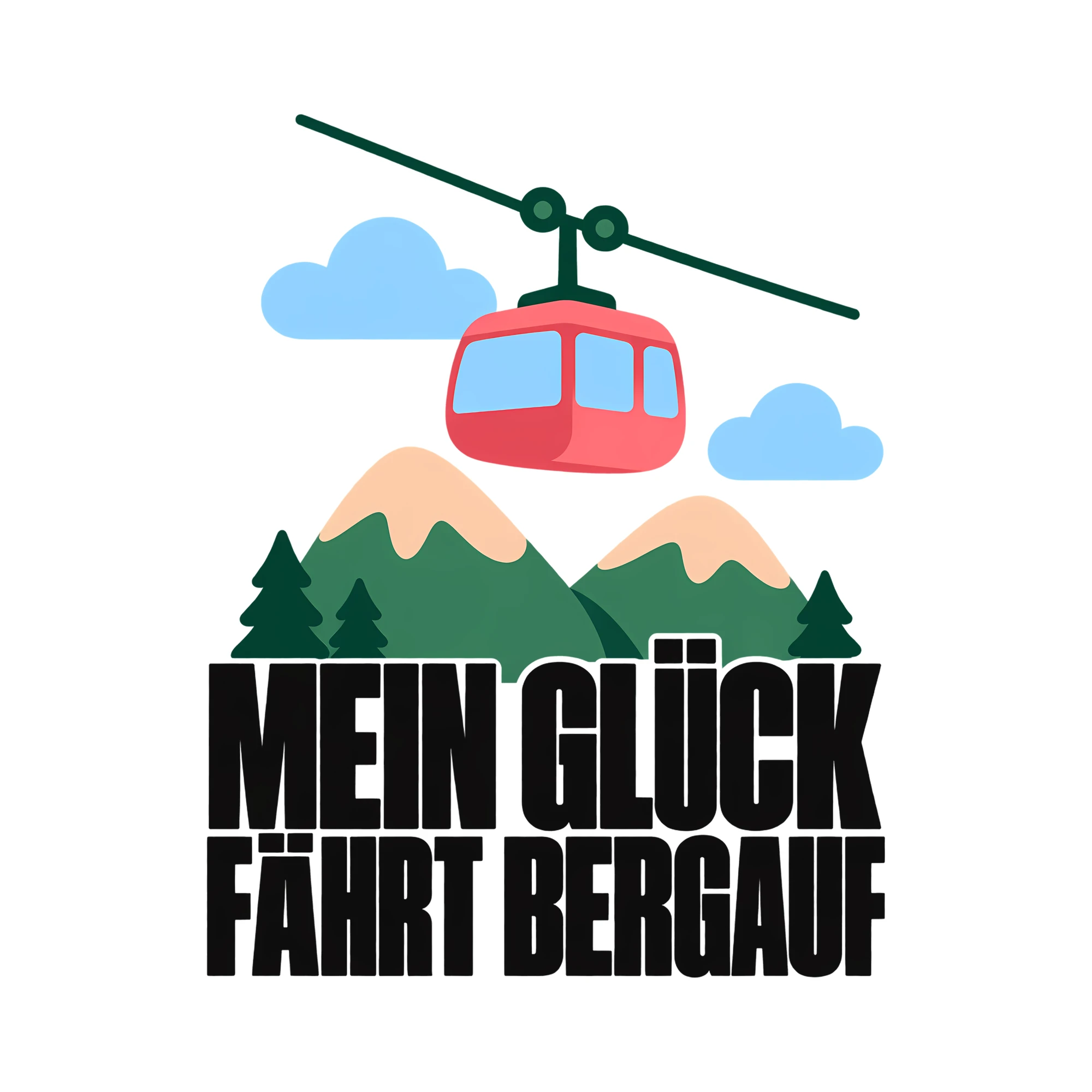 Bügelbild MEIN GLÜCK FÄHRT BERGAUF als Grafik auf weißem Hintergrund (BB014272)