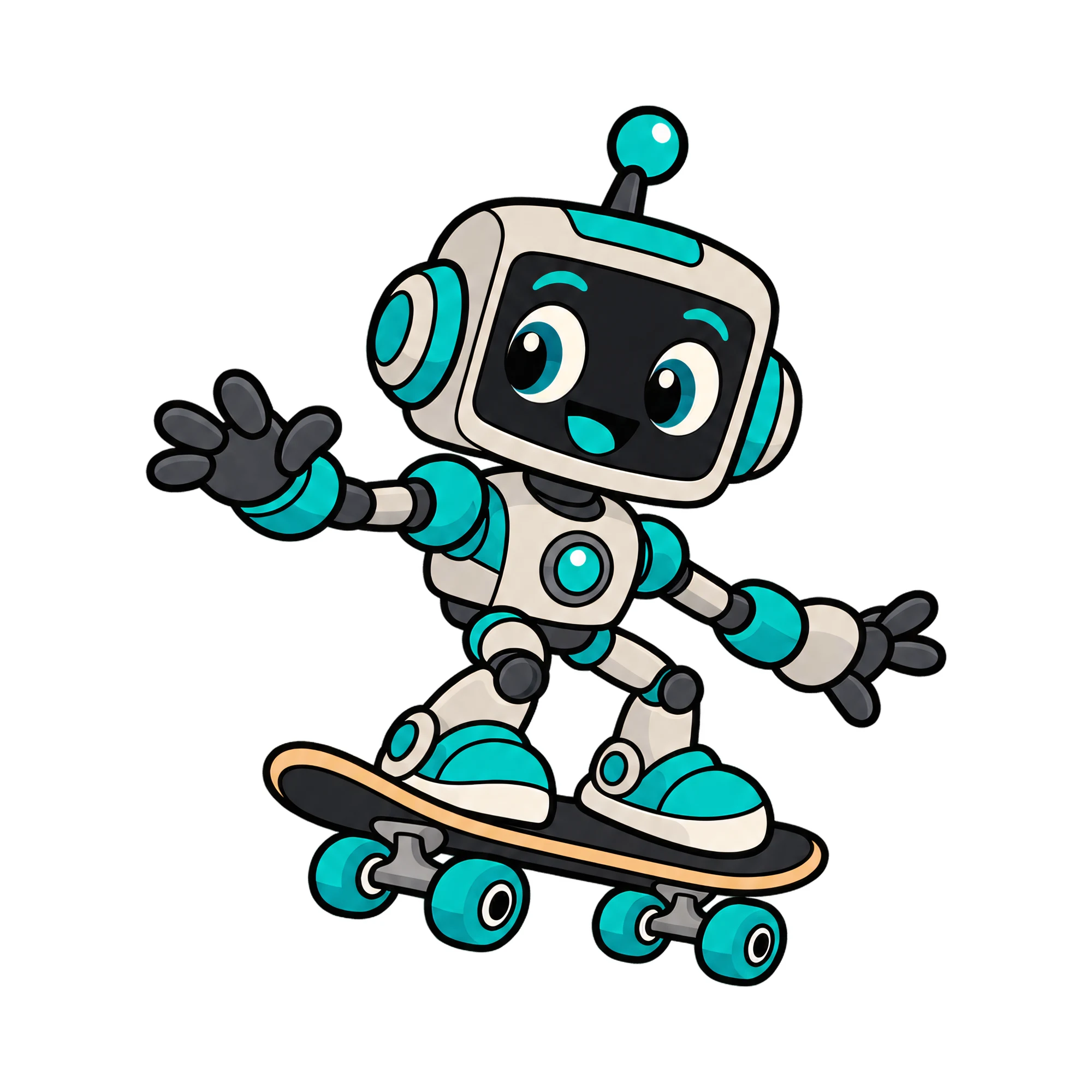 Bügelbild Robot Skater, Lustiger Shirt Motiv als Grafik auf weißem Hintergrund (BB015314)