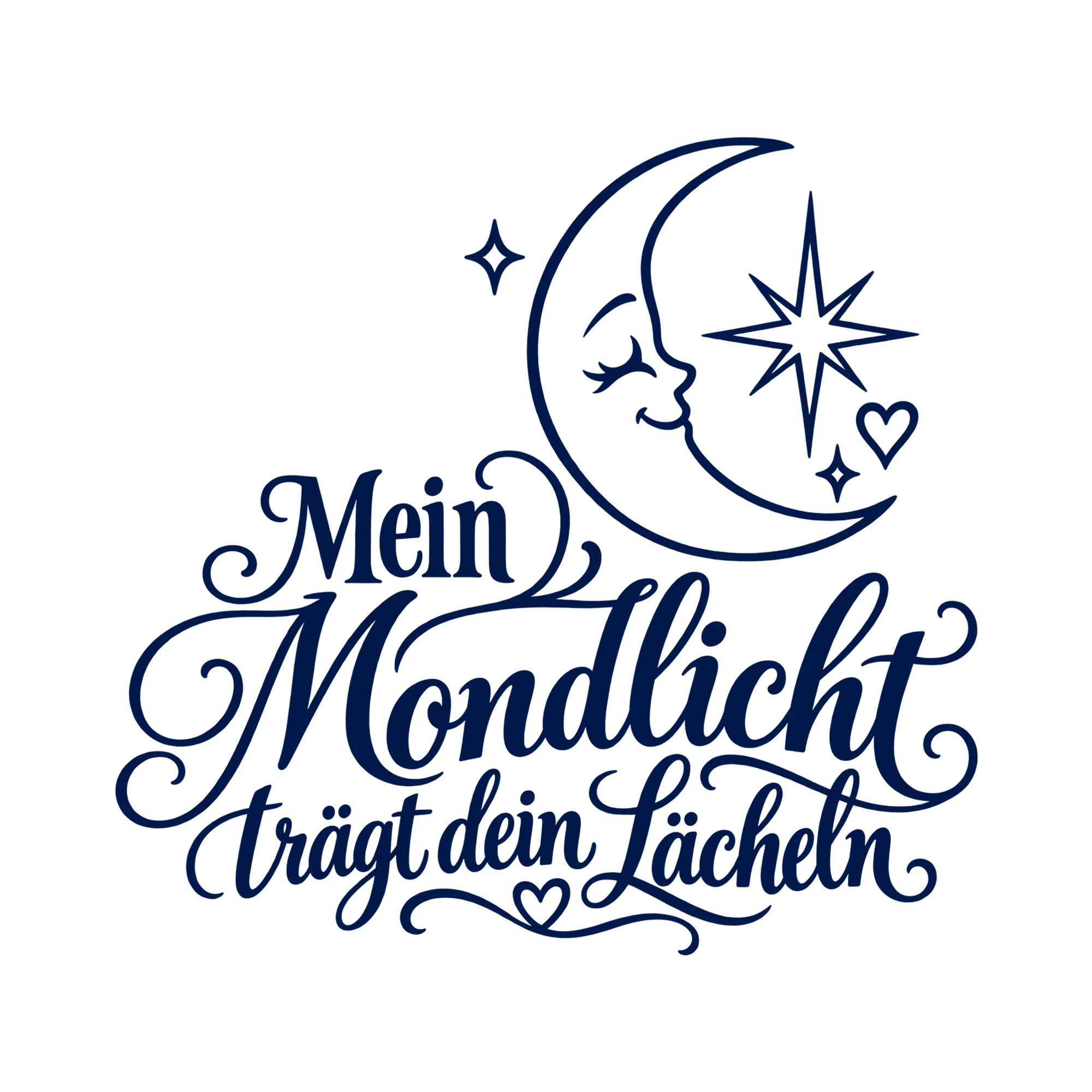 Bügelbild Mein Mondlicht trägt dein Lächeln als Grafik auf weißem Hintergrund (BB013575)