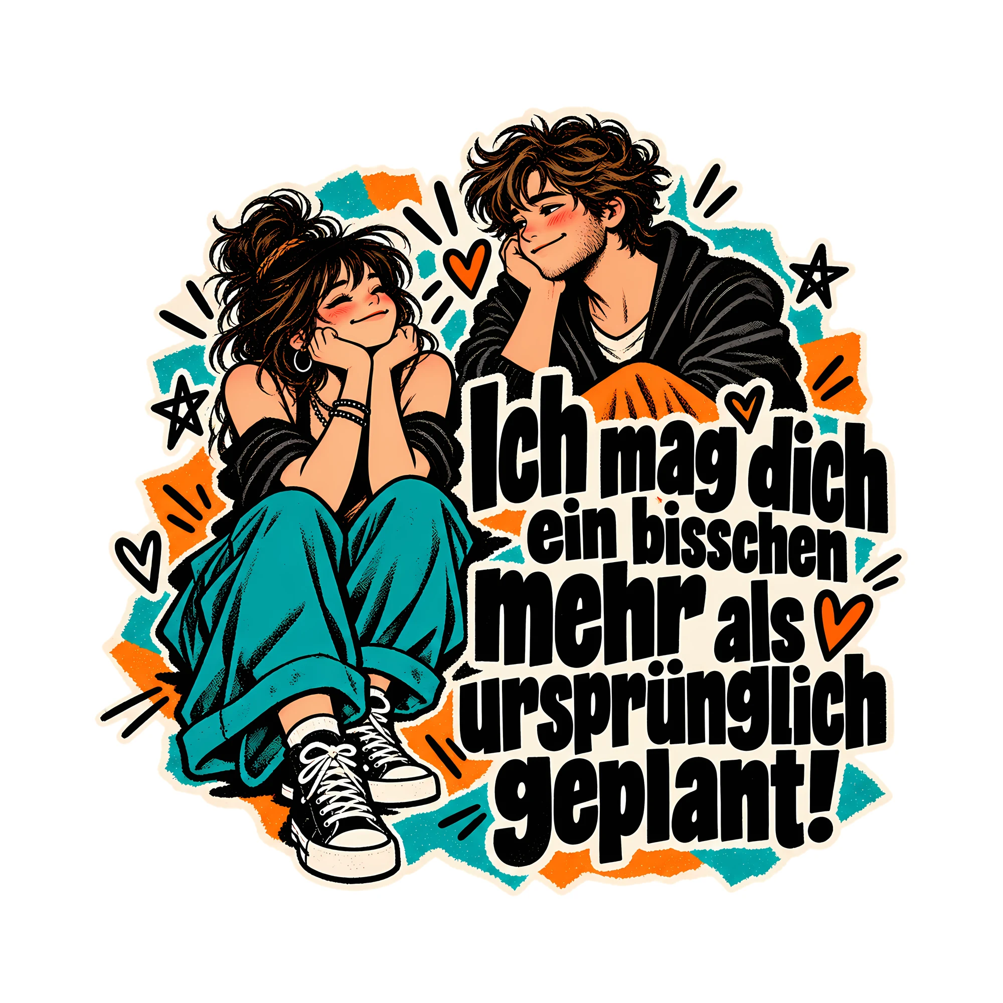 Bügelbild Ich mag dich ein bisschen mehr, Freundschaft Shirt Spruch als Grafik auf weißem Hintergrund (BB014684)