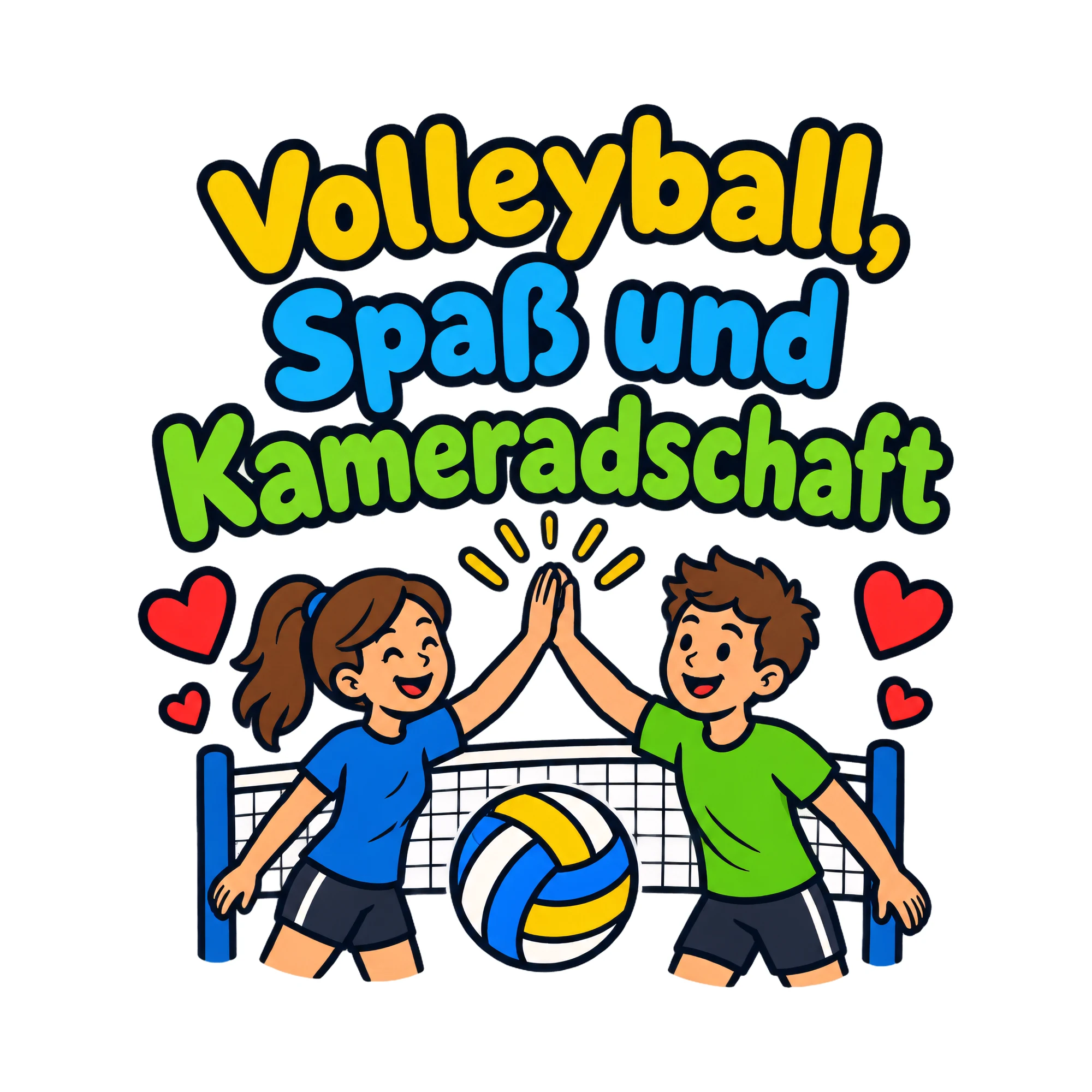 Bügelbild Volleyball, Spaß und Kameradschaft als Grafik auf weißem Hintergrund (BB020512)