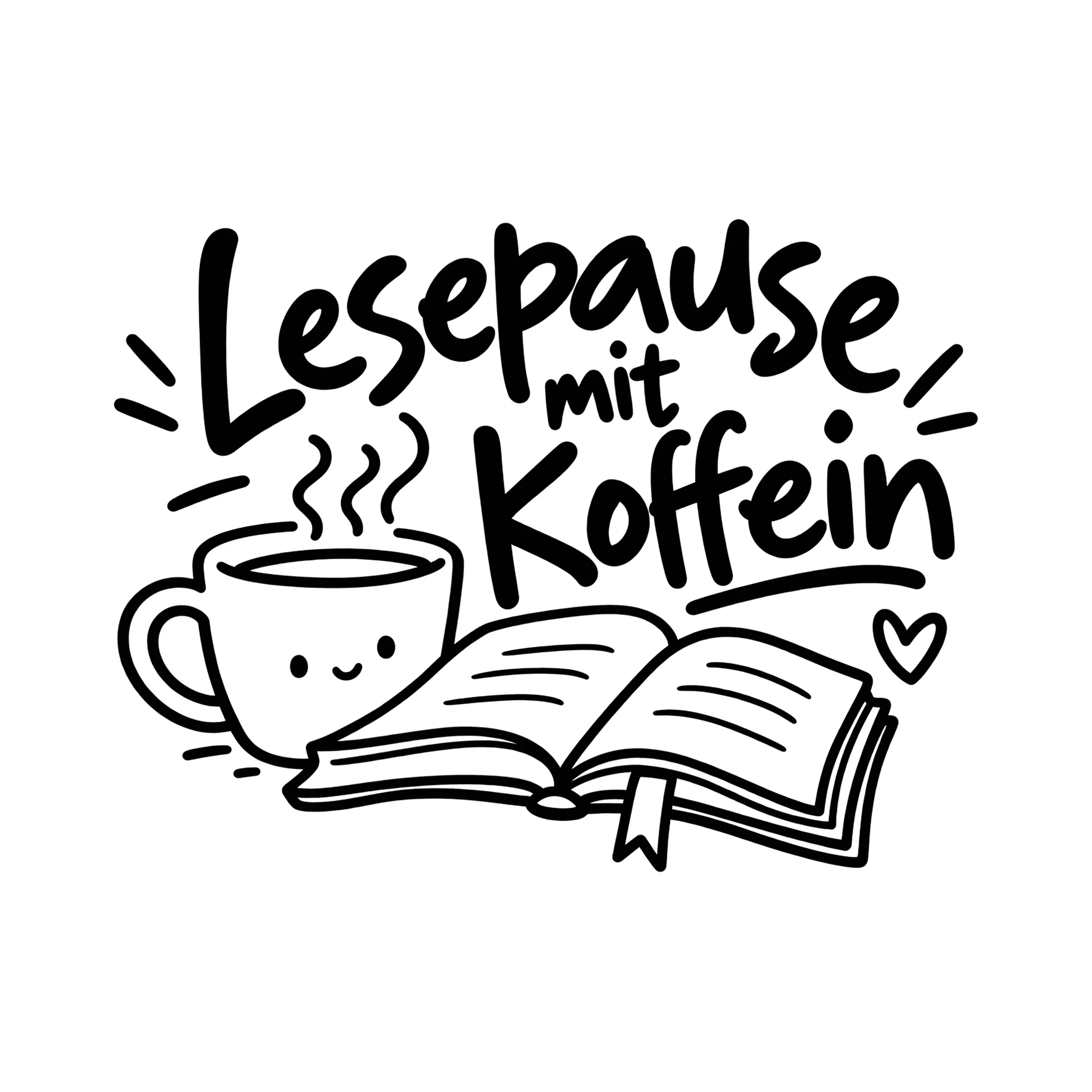 Bügelbild Lesepause mit Koffein als Grafik auf weißem Hintergrund (BB012129)