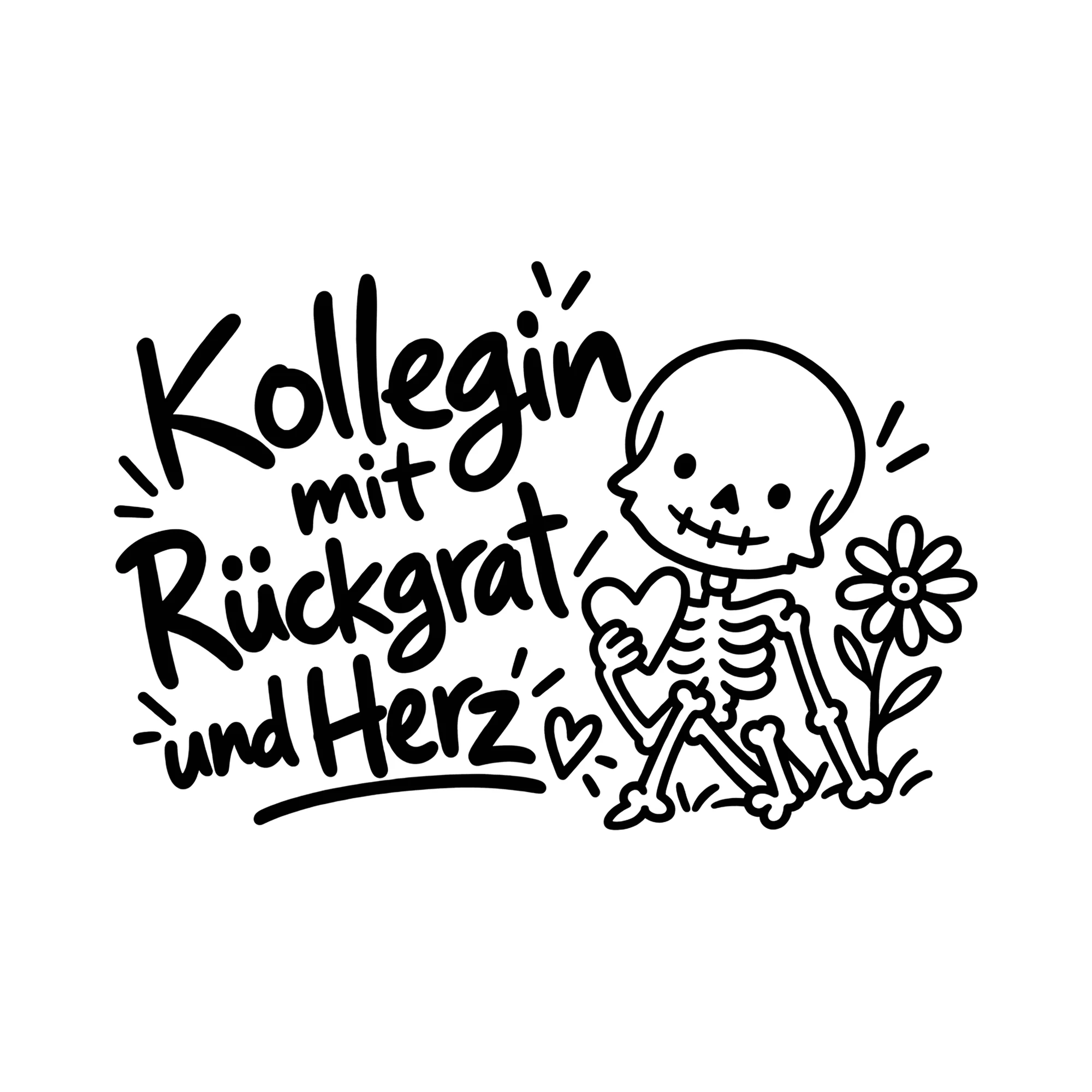 Bügelbild Kollegin mit Rückgrat und Herz als Grafik auf weißem Hintergrund (BB011654)