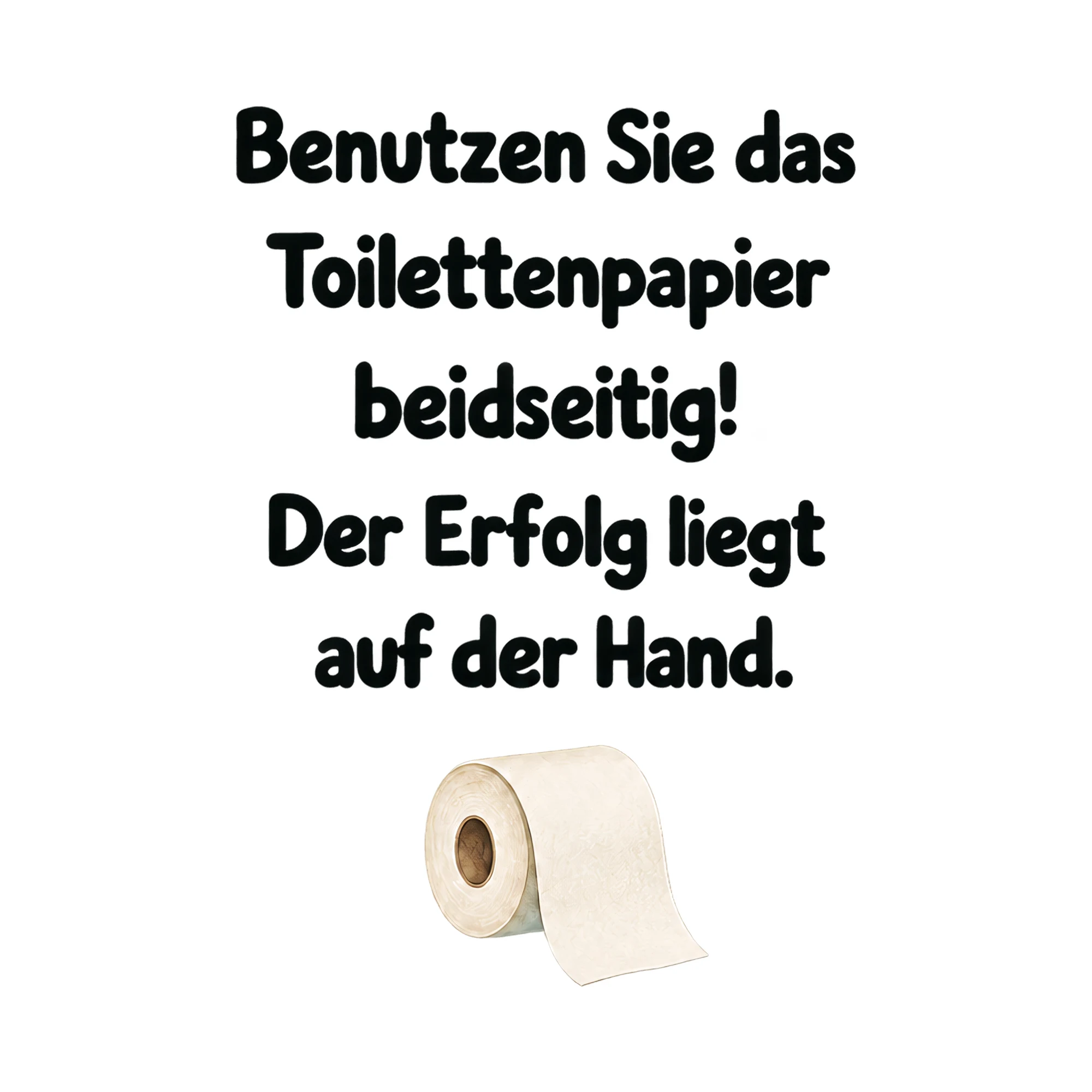 Bügelbild Benutzen Sie das Toilettenpapier beidseitig! Der Erfolg liegt auf der Hand. als Grafik auf weißem Hintergrund (BB021253)