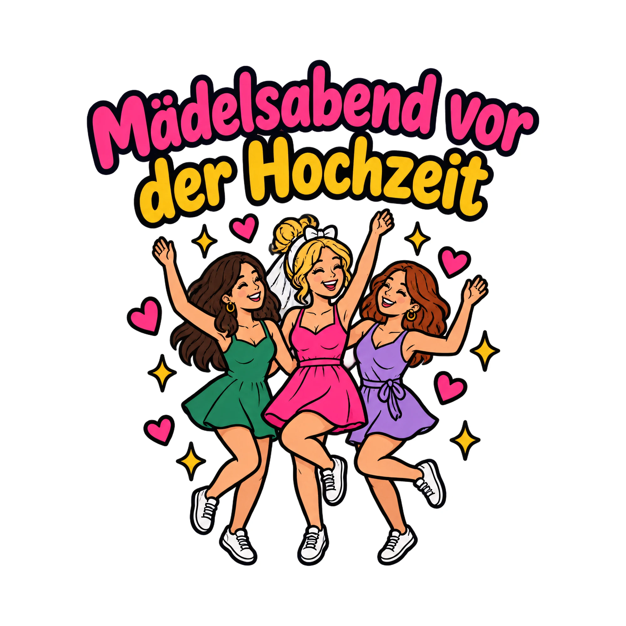 Bügelbild Mädelsabend vor der Hochzeit als Grafik auf weißem Hintergrund (BB020666)