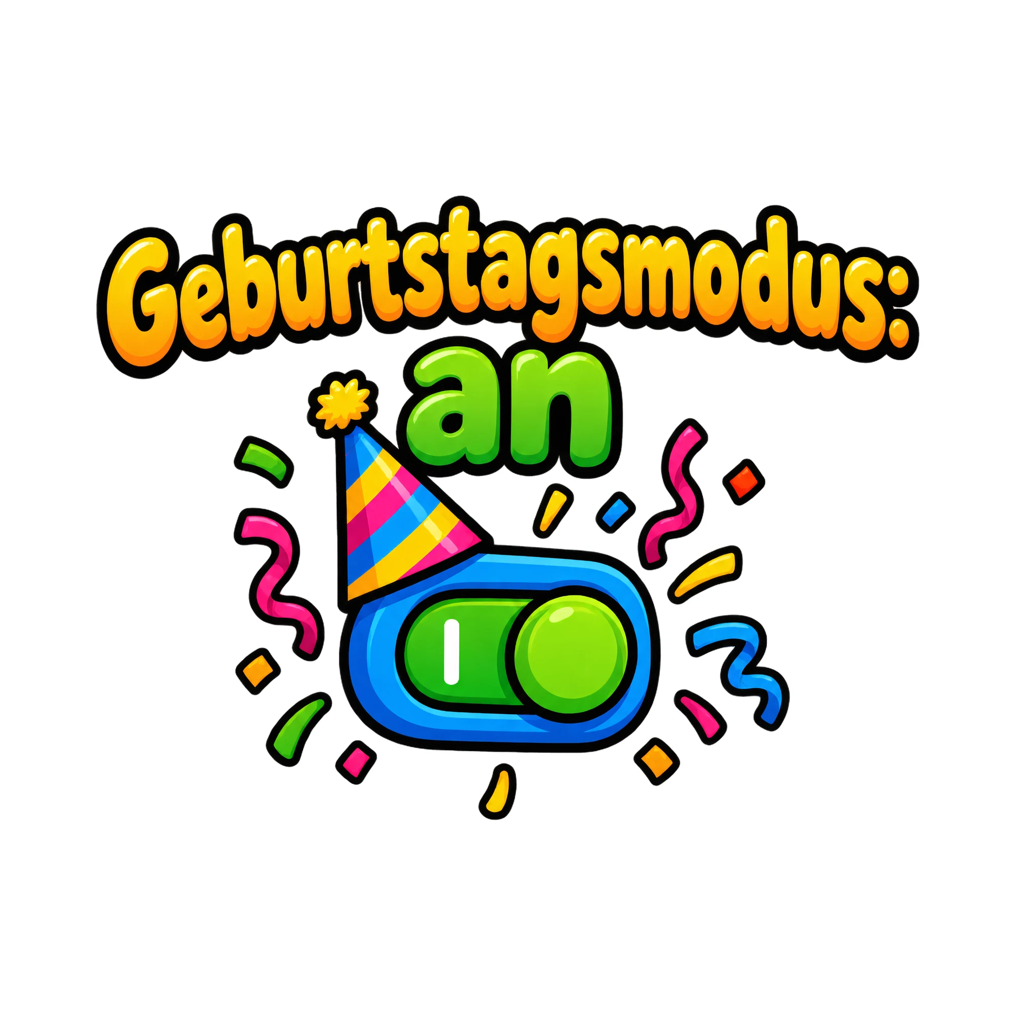 Bügelbild Geburtstagsmodus an als Grafik auf weißem Hintergrund (BB016349)