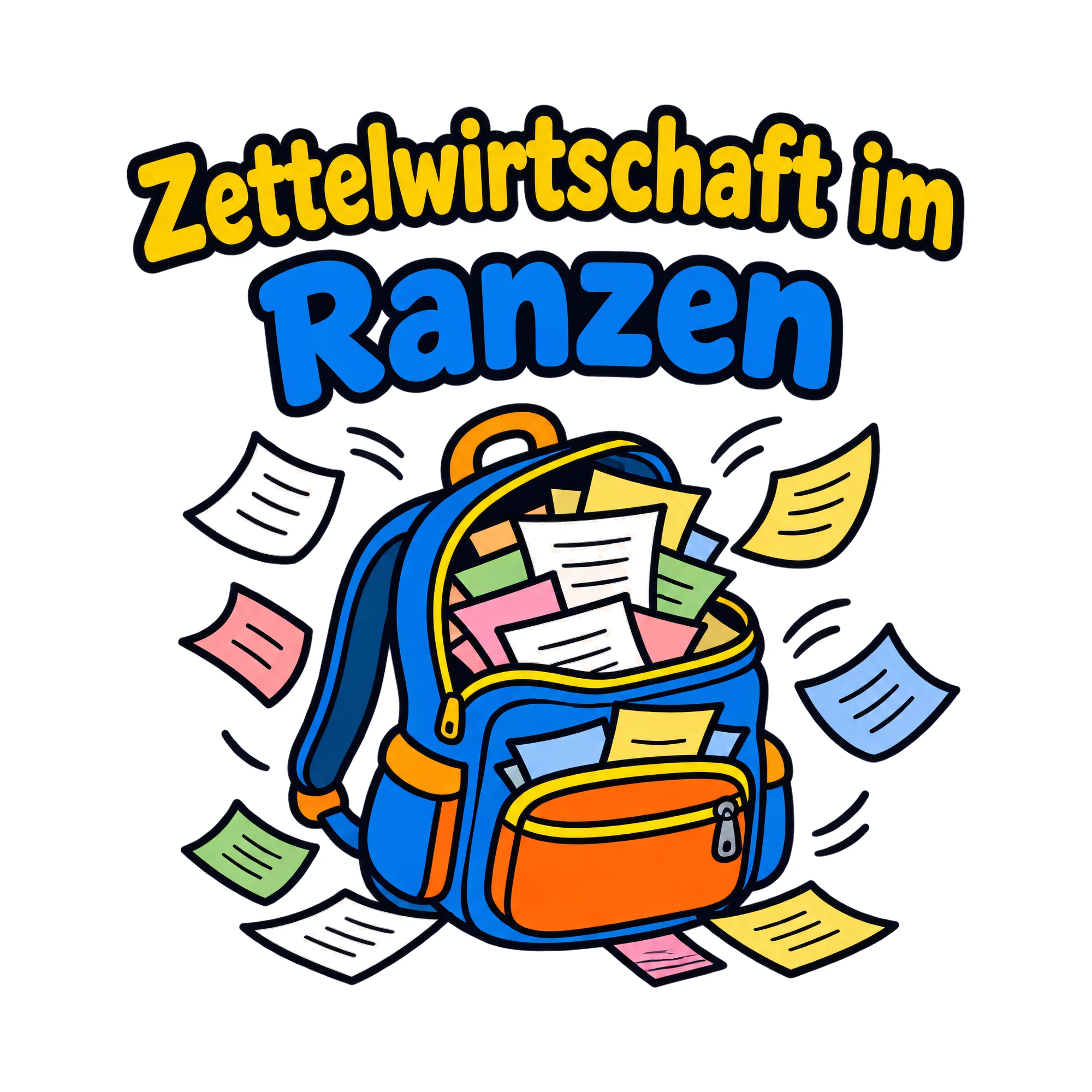 Bügelbild Zettelwirtschaft im Ranzen, Tiere Shirt Spruch als Grafik auf weißem Hintergrund (BB020122)
