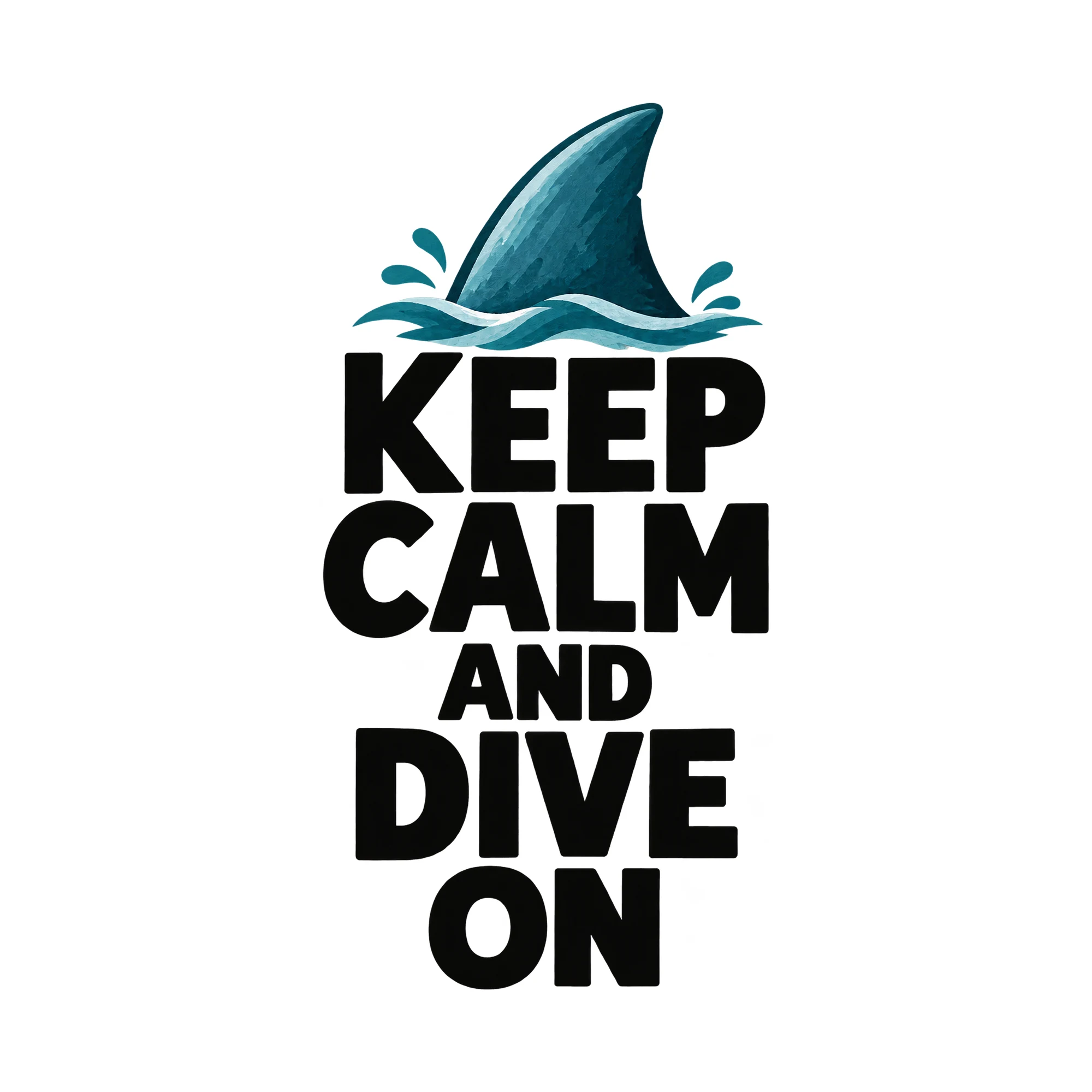 Bügelbild „KEEP CALM AND DIVE ON“, Sport Shirt Spruch als Grafik auf weißem Hintergrund (BB015601)