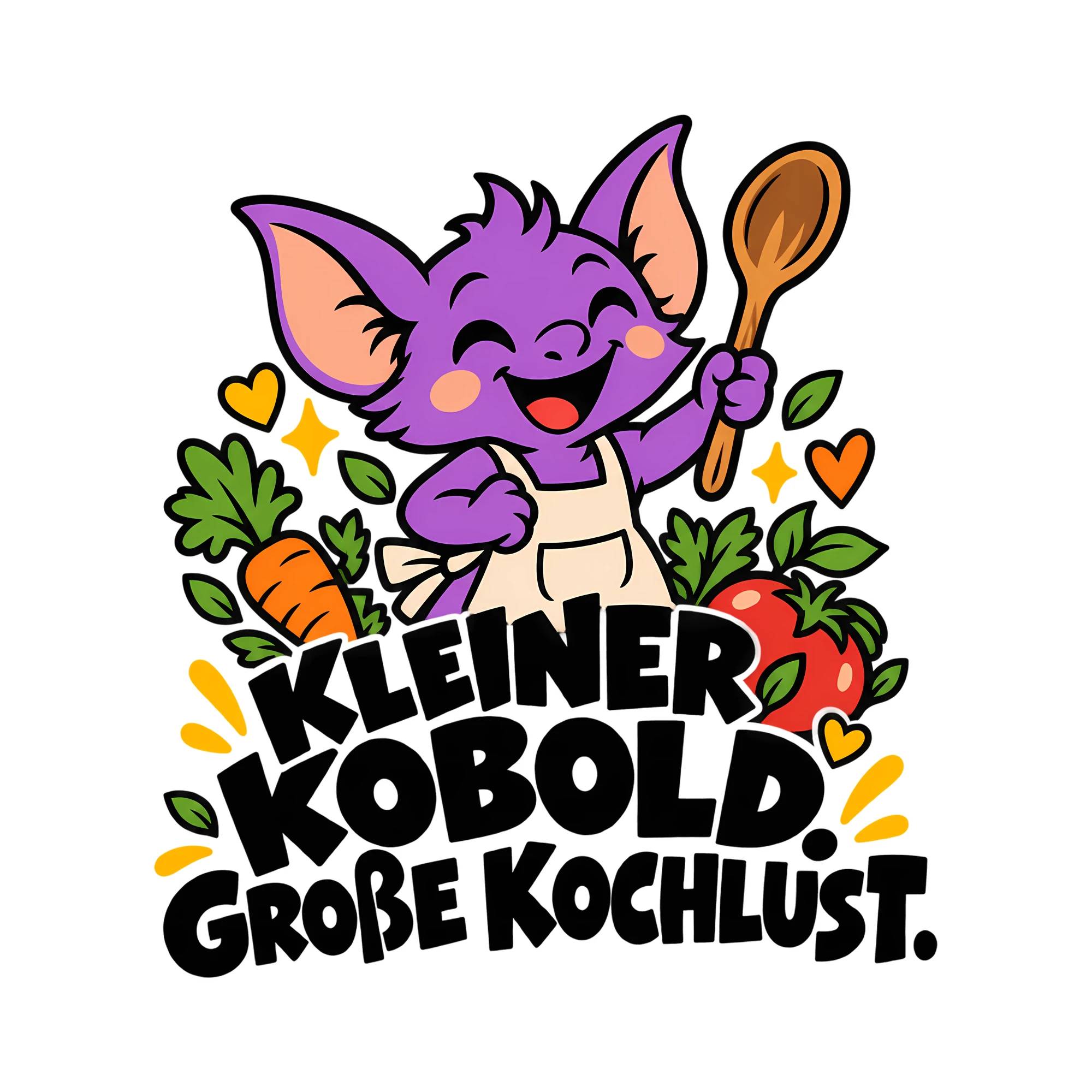 Bügelbild KLEINER KOBOLD. GROSSE KOCHLUST. als Grafik auf weißem Hintergrund (BB014278)