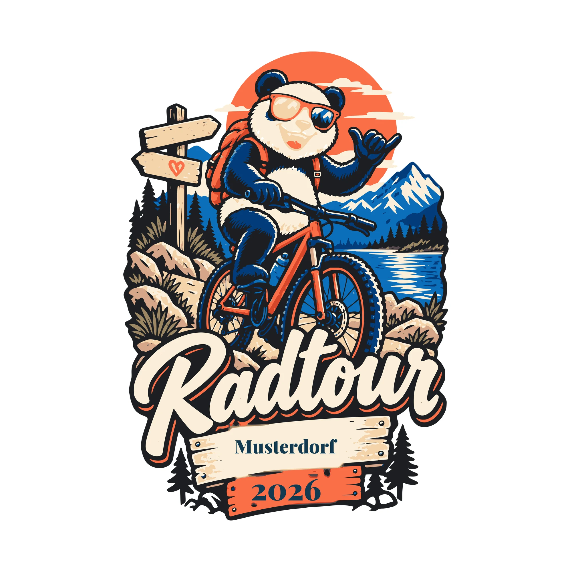 Bügelbild Radtour mit Ort und Jahr als Grafik auf weißem Hintergrund (BB011260)
