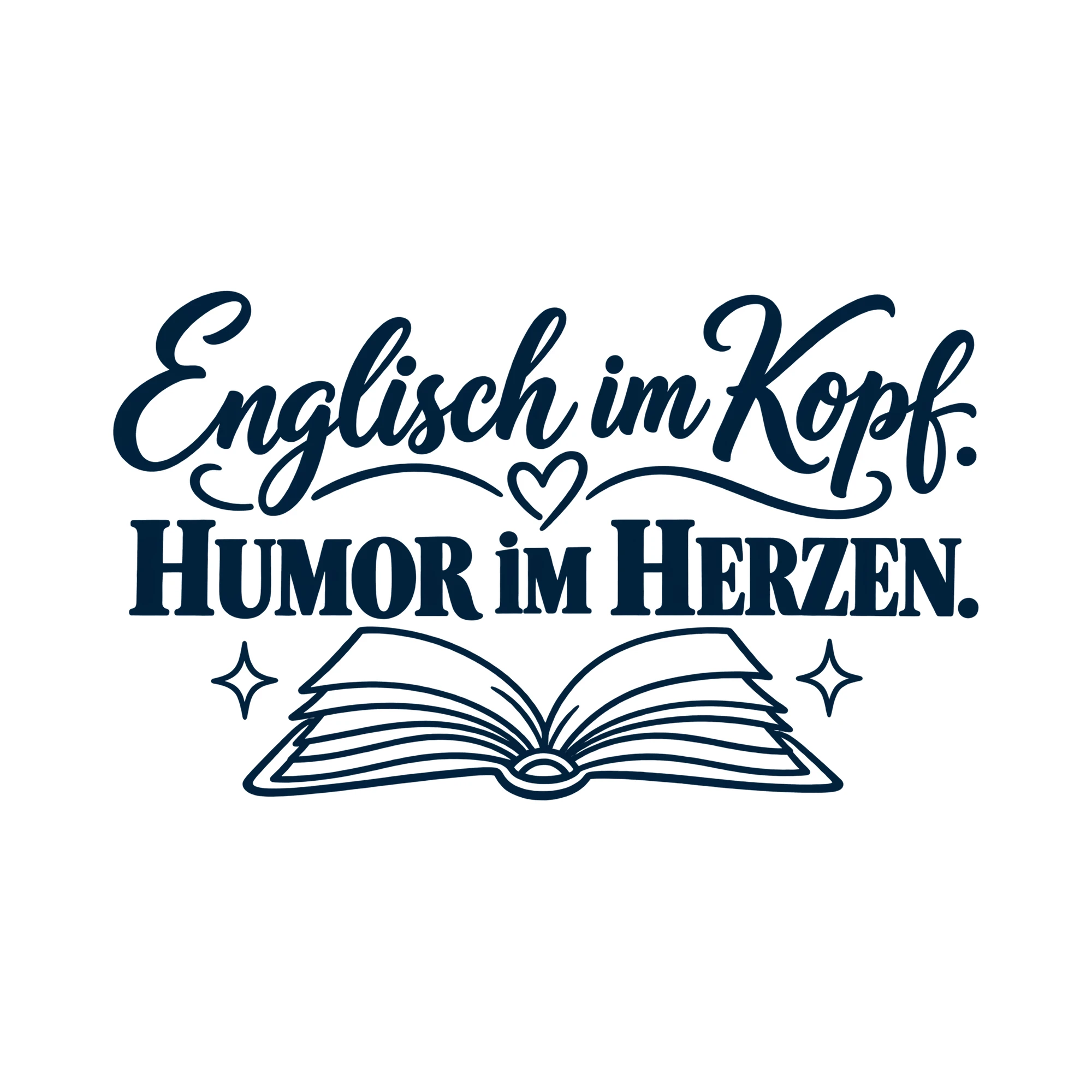 Bügelbild Englisch im Kopf. Humor im Herzen. als Grafik auf weißem Hintergrund (BB011641)