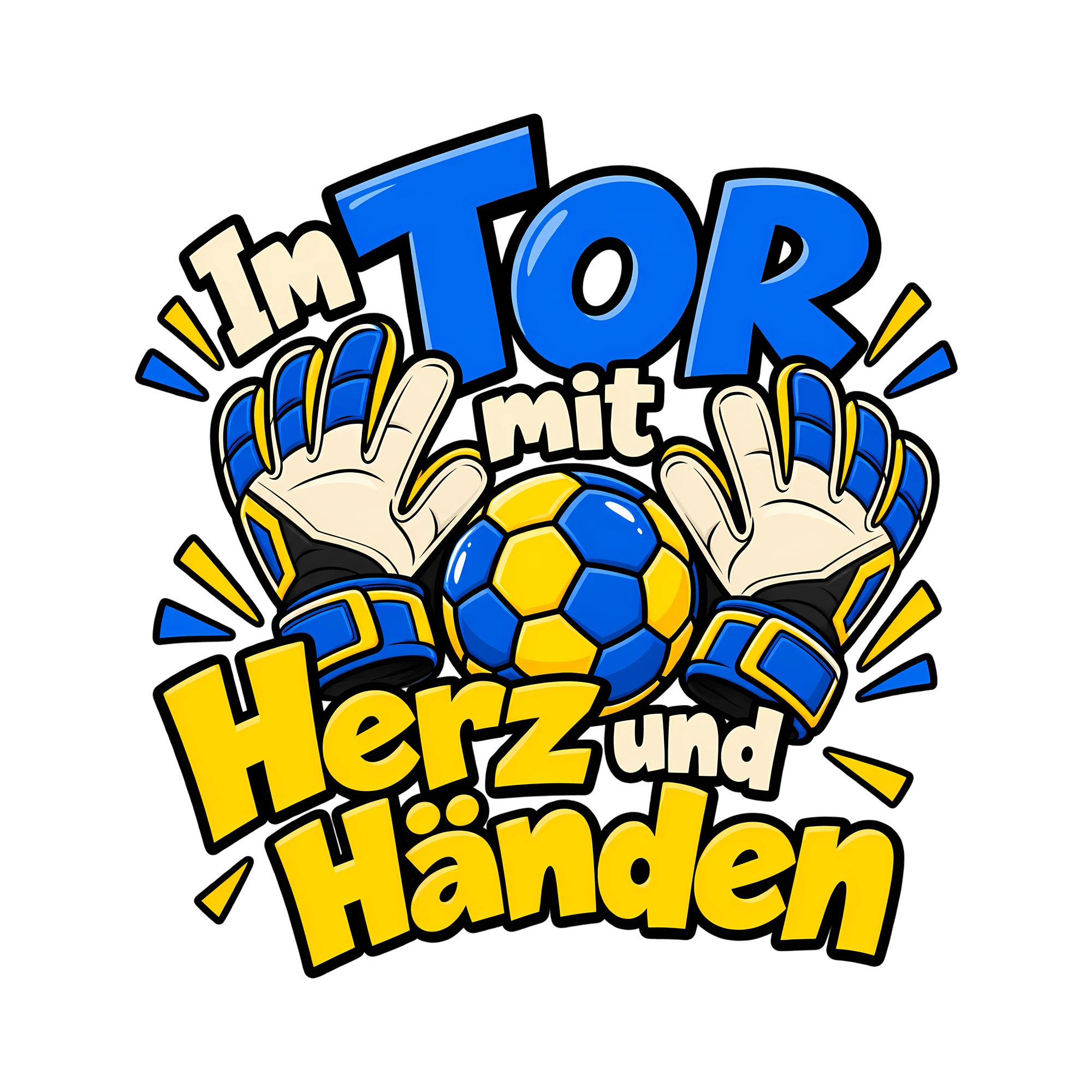 Bügelbild Im Tor mit Herz und Händen als Grafik auf weißem Hintergrund (BB013860)