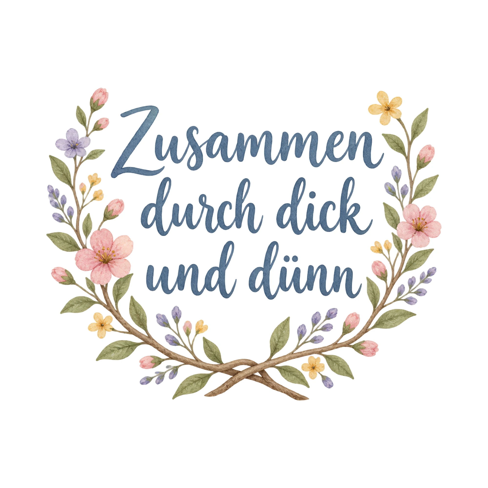 Bügelbild Zusammen durch dick und duenn als Grafik auf weißem Hintergrund (BB016367)