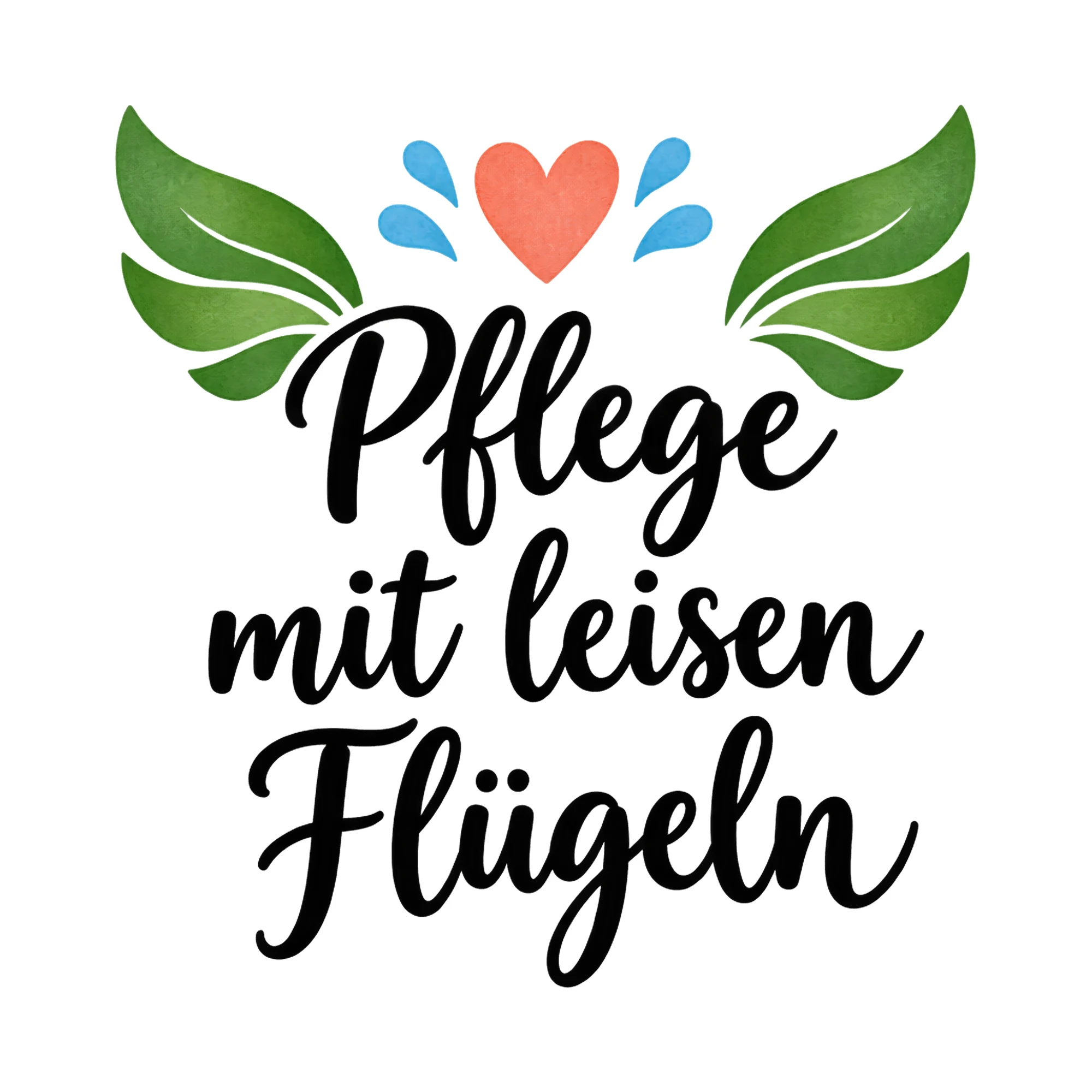 Bügelbild Pflege mit leisen Flügeln als Grafik auf weißem Hintergrund (BB011632)