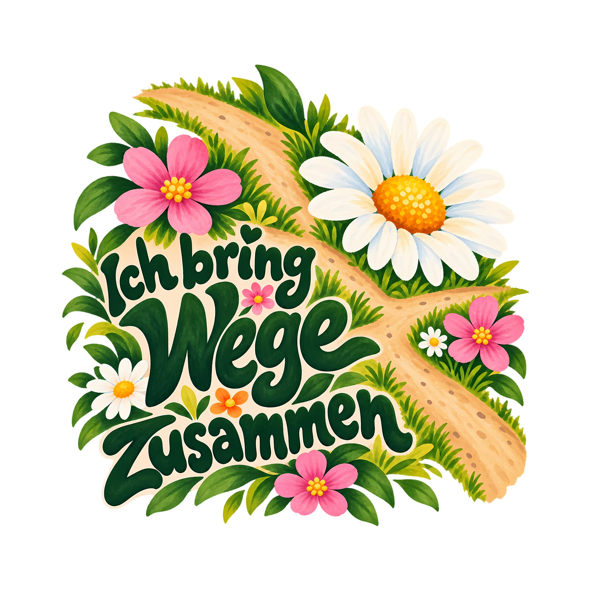 Bügelbild Ich bring Wege zusammen als Grafik auf weißem Hintergrund (BB012293)