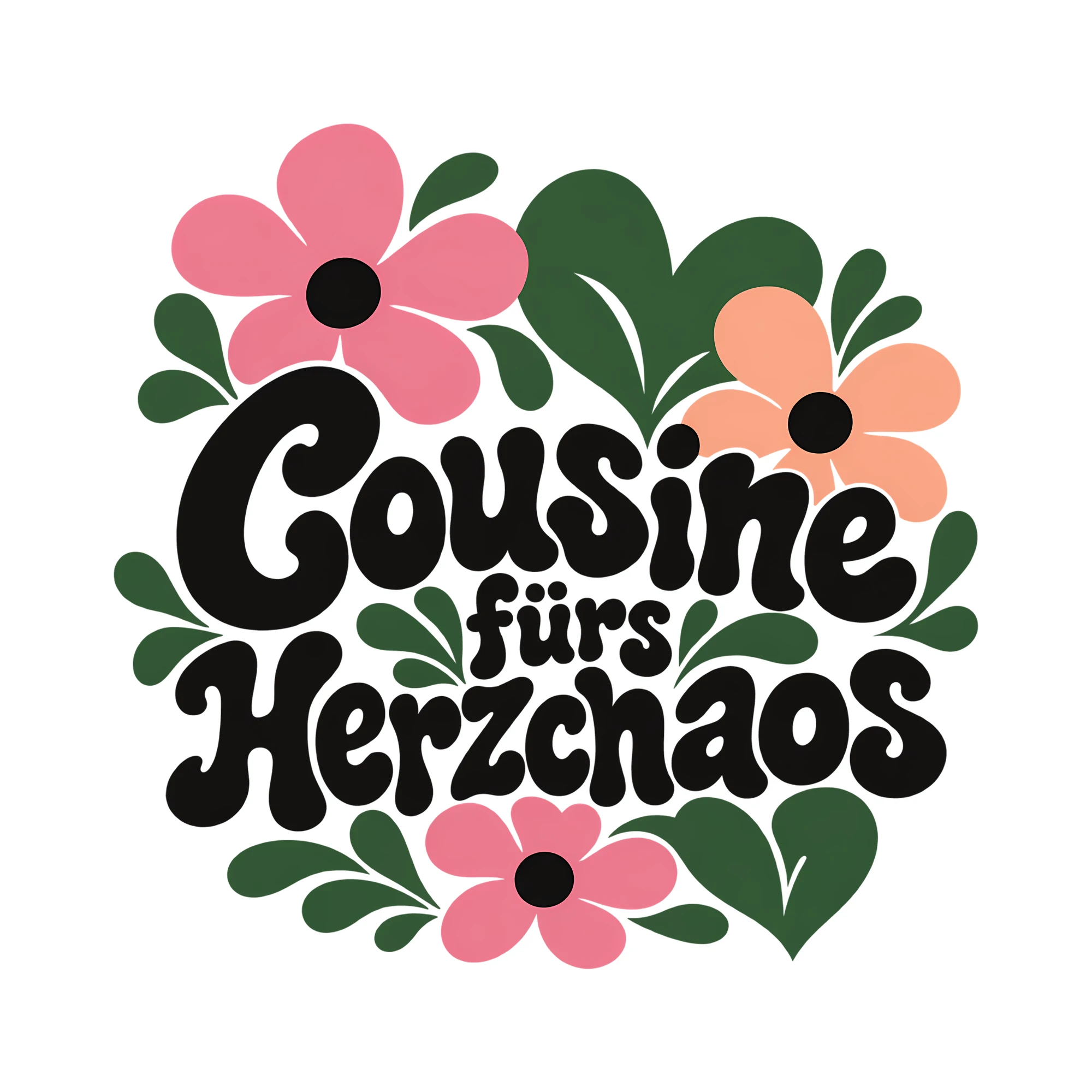Bügelbild Cousine fürs Herzchaos als Grafik auf weißem Hintergrund (BB013544)