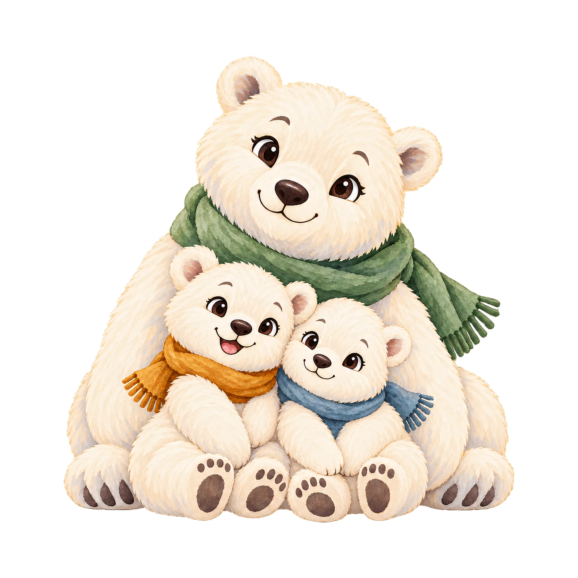 Bügelbild Eisbären Familie, Lustiger Shirt Motiv als Grafik auf weißem Hintergrund (BB015435)