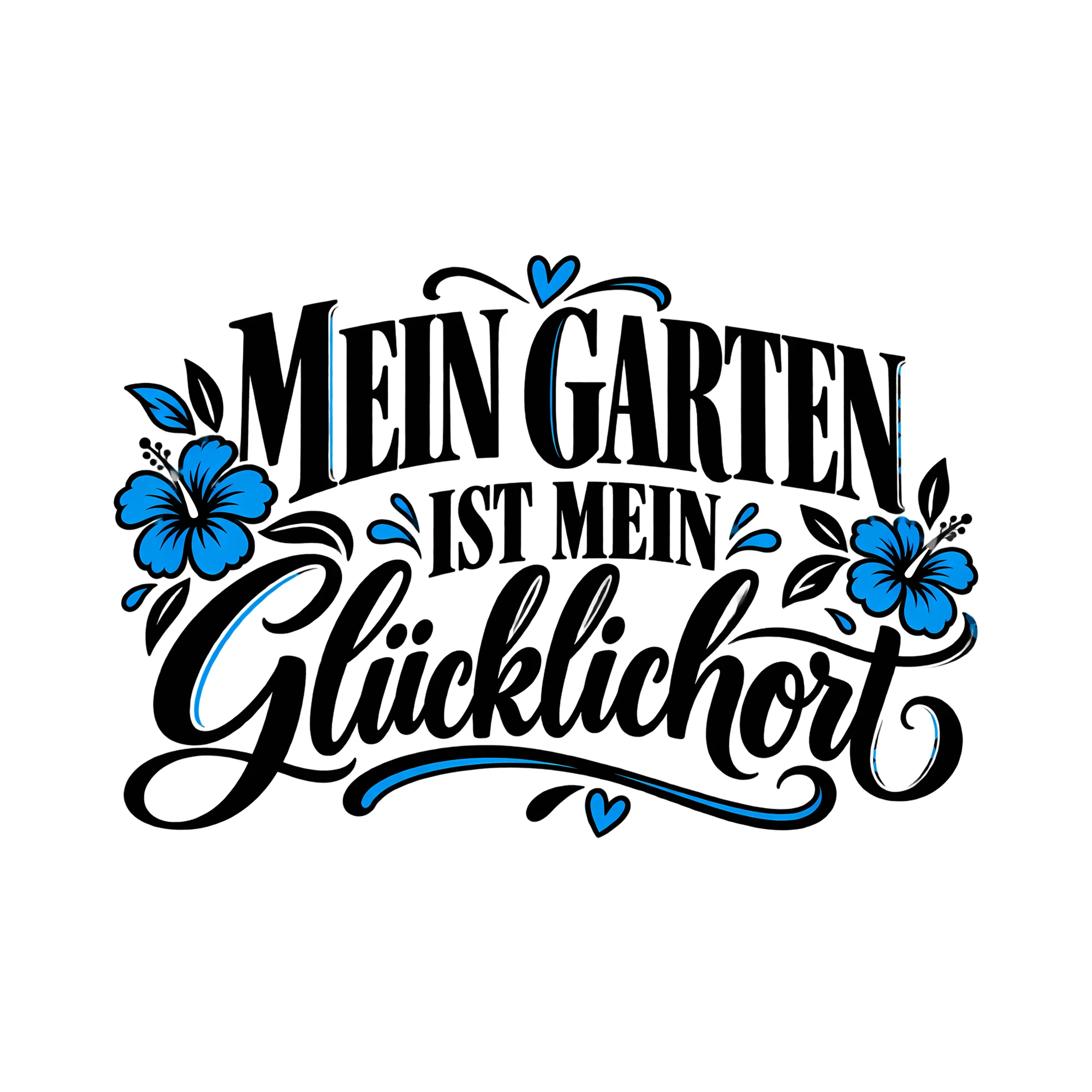 Bügelbild Mein Garten ist mein Glücklichort als Grafik auf weißem Hintergrund (BB013210)