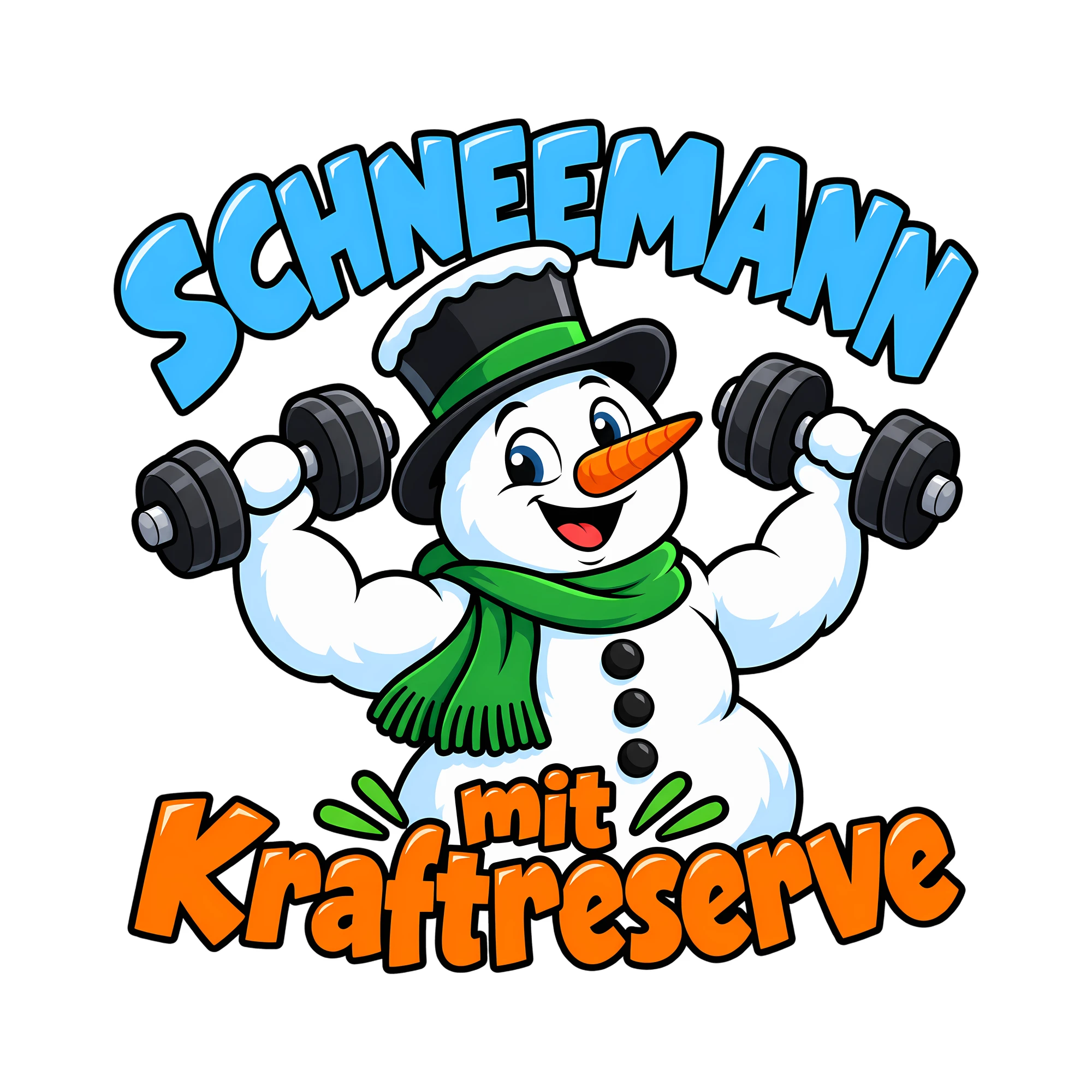 Bügelbild Schneemann mit Kraftreserve als Grafik auf weißem Hintergrund (BB013927)