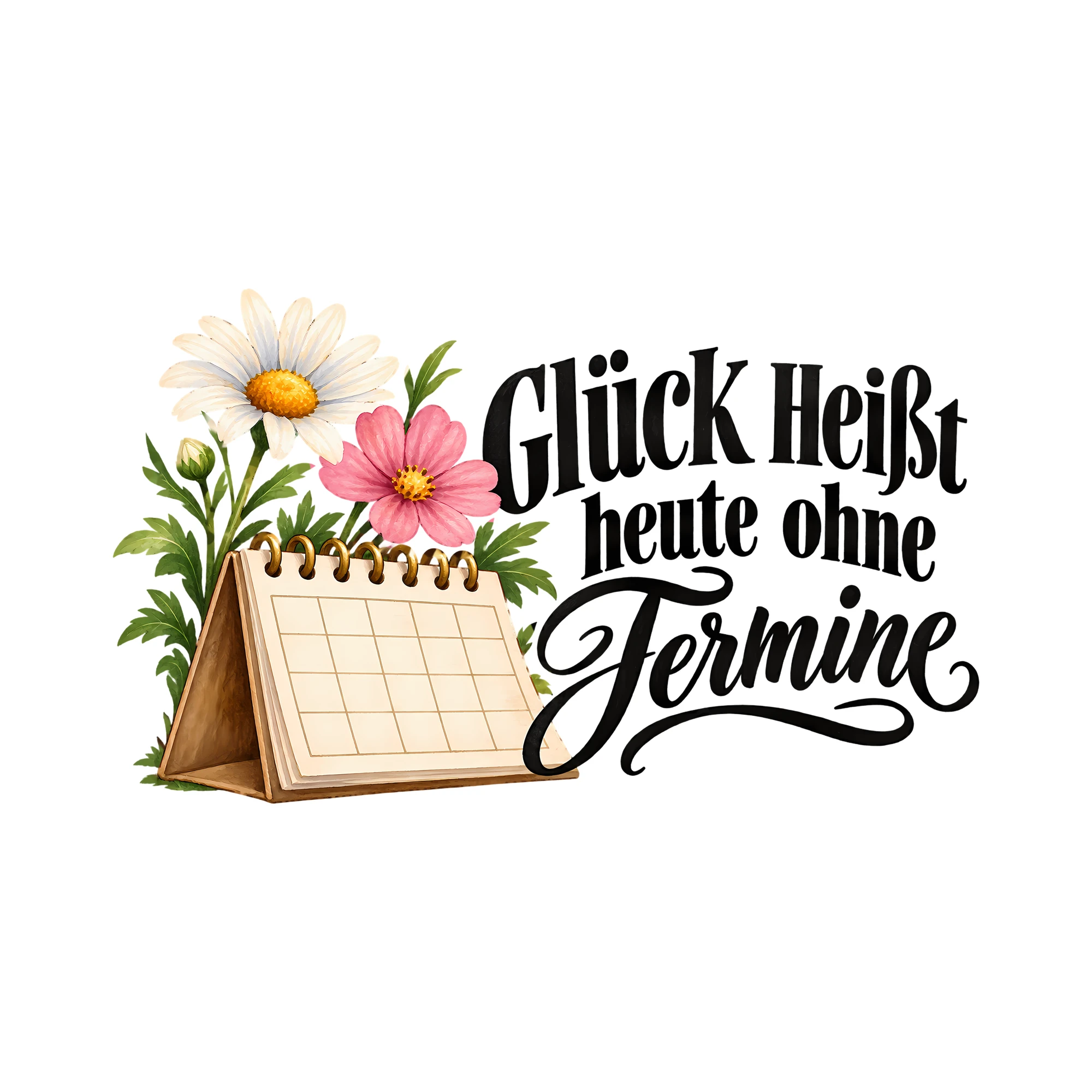 Bügelbild Glück heißt heute ohne Termine als Grafik auf weißem Hintergrund (BB014412)