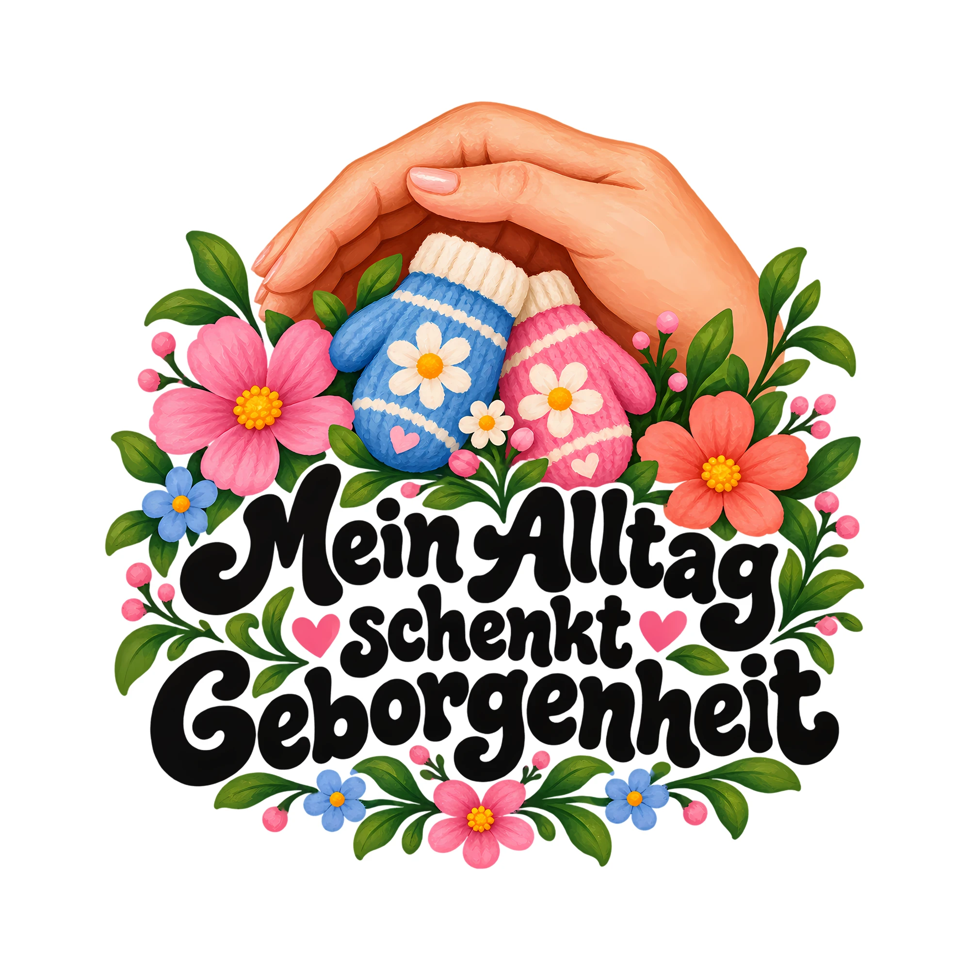 Bügelbild Mein Alltag schenkt Geborgenheit als Grafik auf weißem Hintergrund (BB012328)