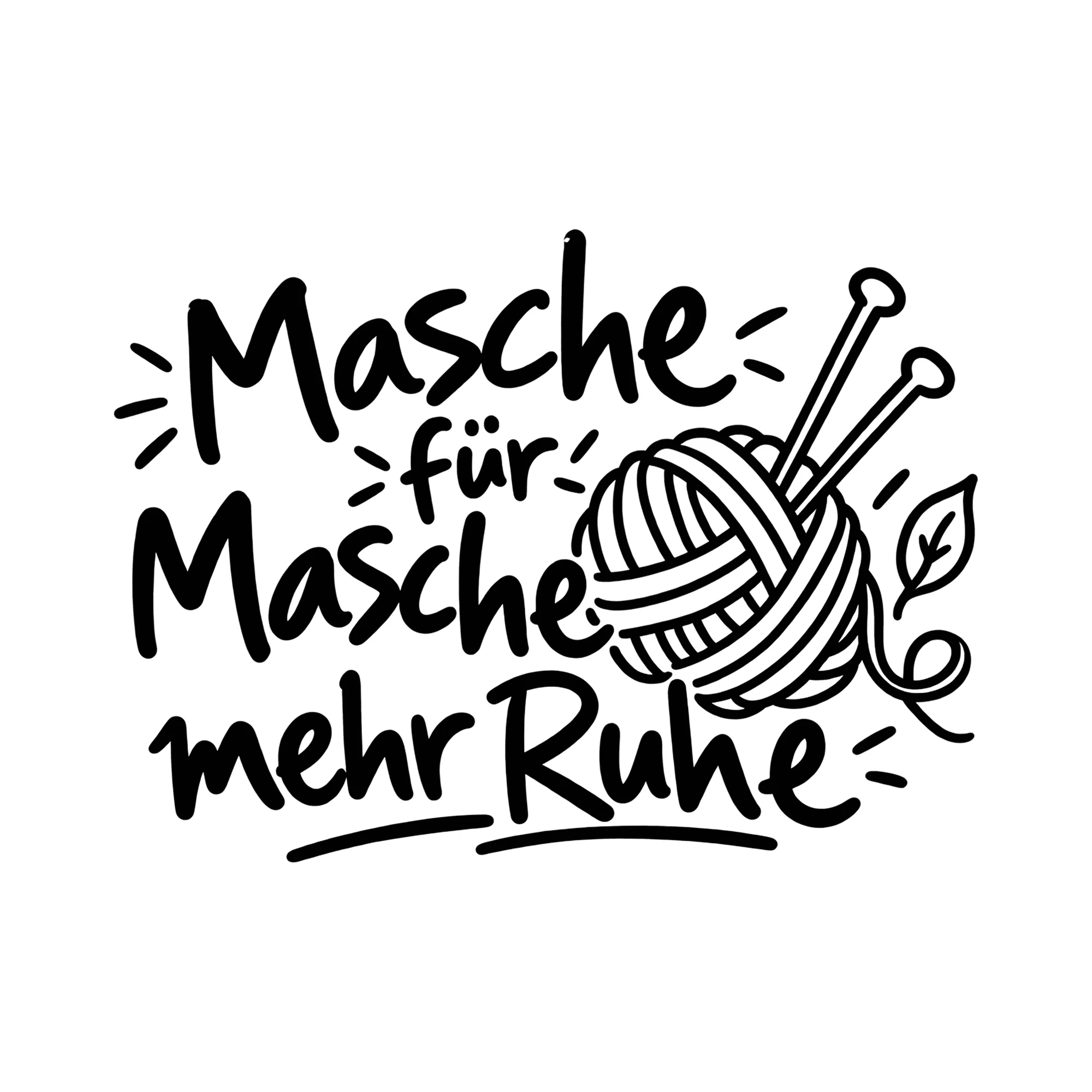 Bügelbild Masche für Masche mehr Ruhe als Grafik auf weißem Hintergrund (BB012960)