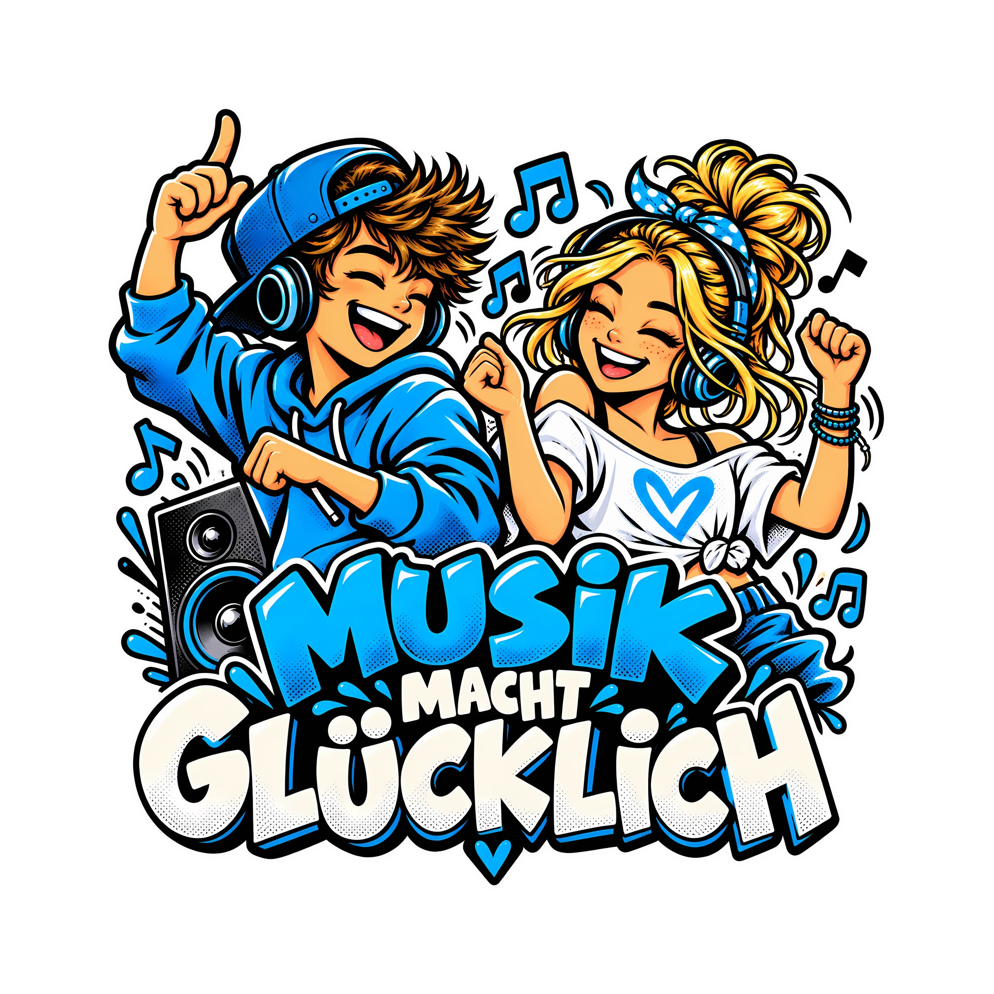 Bügelbild Musik macht glücklich als Grafik auf weißem Hintergrund (BB012807)