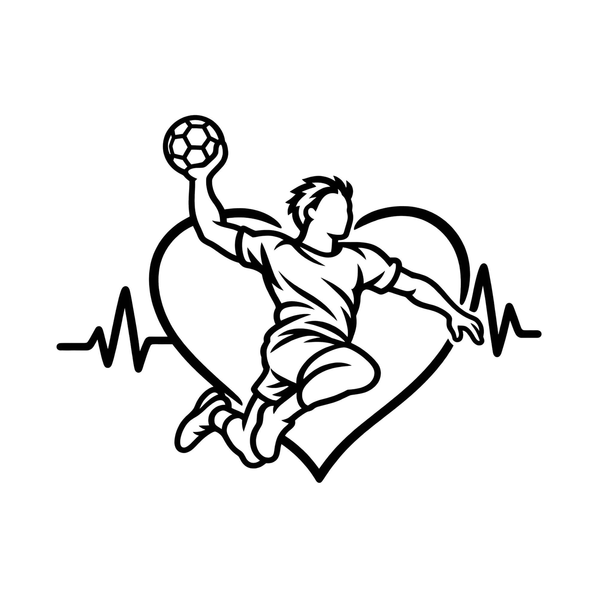 Bügelbild Herzschlag Handball, Lustiger Shirt Motiv als Grafik auf weißem Hintergrund (BB015645)