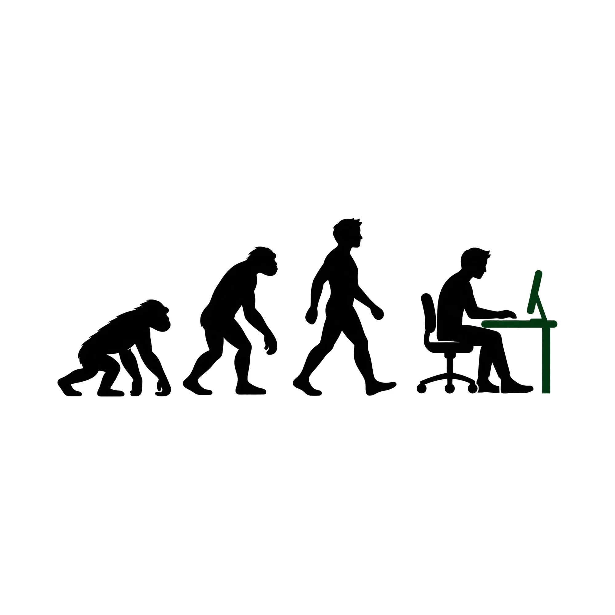 Bügelbild Evolution Des Büroarbeiters, Lustiger Shirt Motiv als Grafik auf weißem Hintergrund (BB014895)