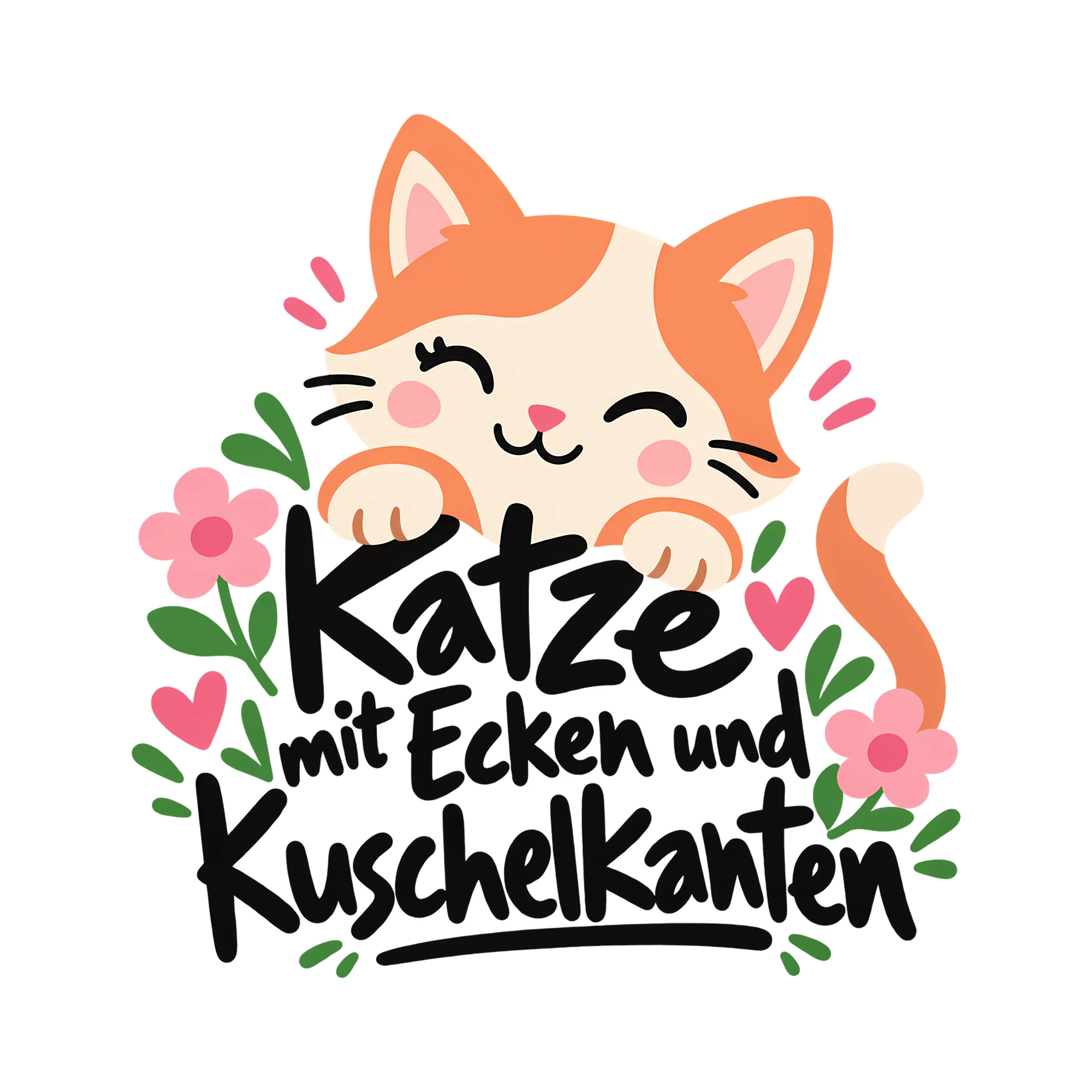 Bügelbild Katze mit Ecken und Kuschelkanten als Grafik auf weißem Hintergrund (BB012966)